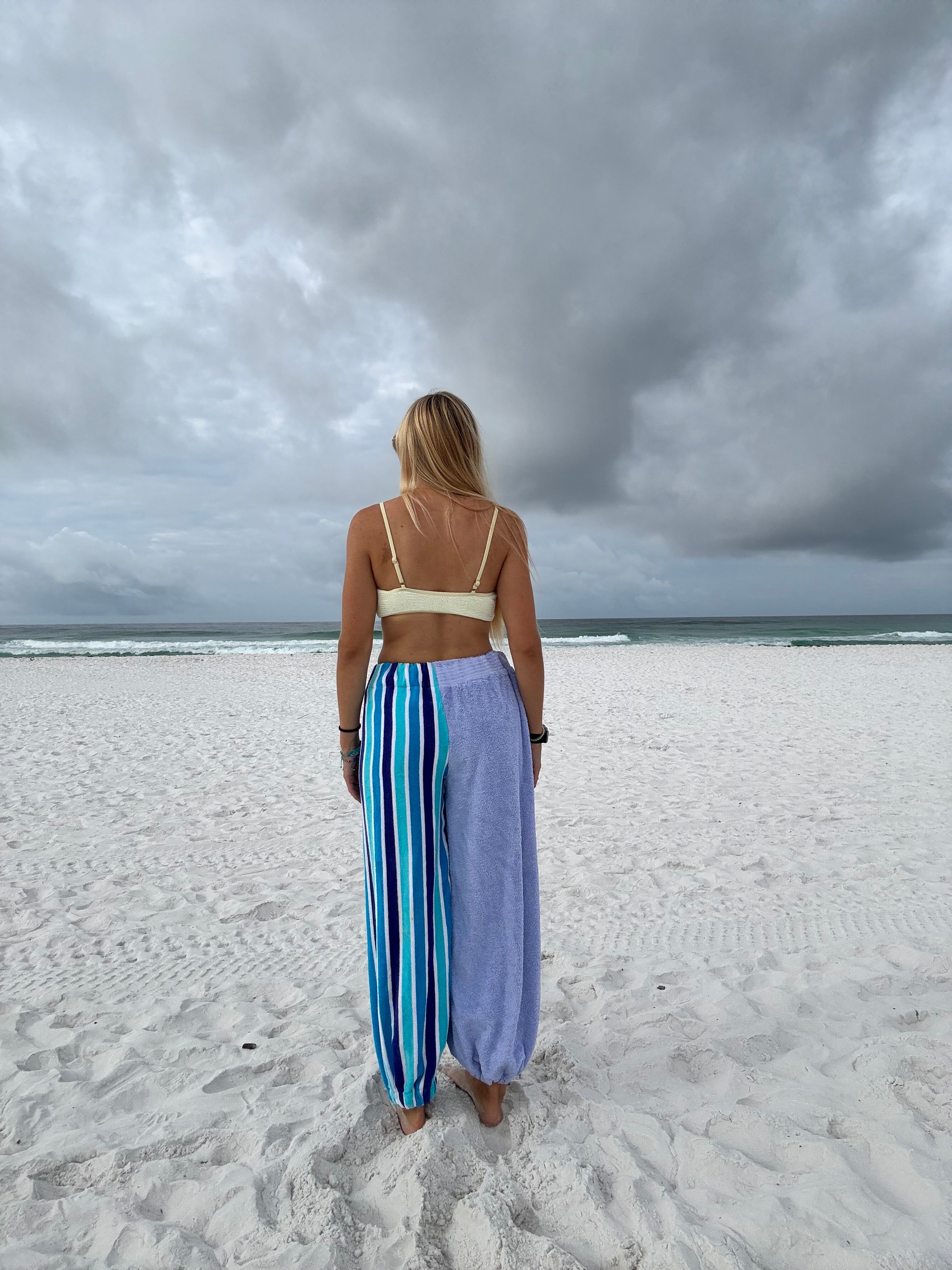 Purple & Blue Striped Towel Pants