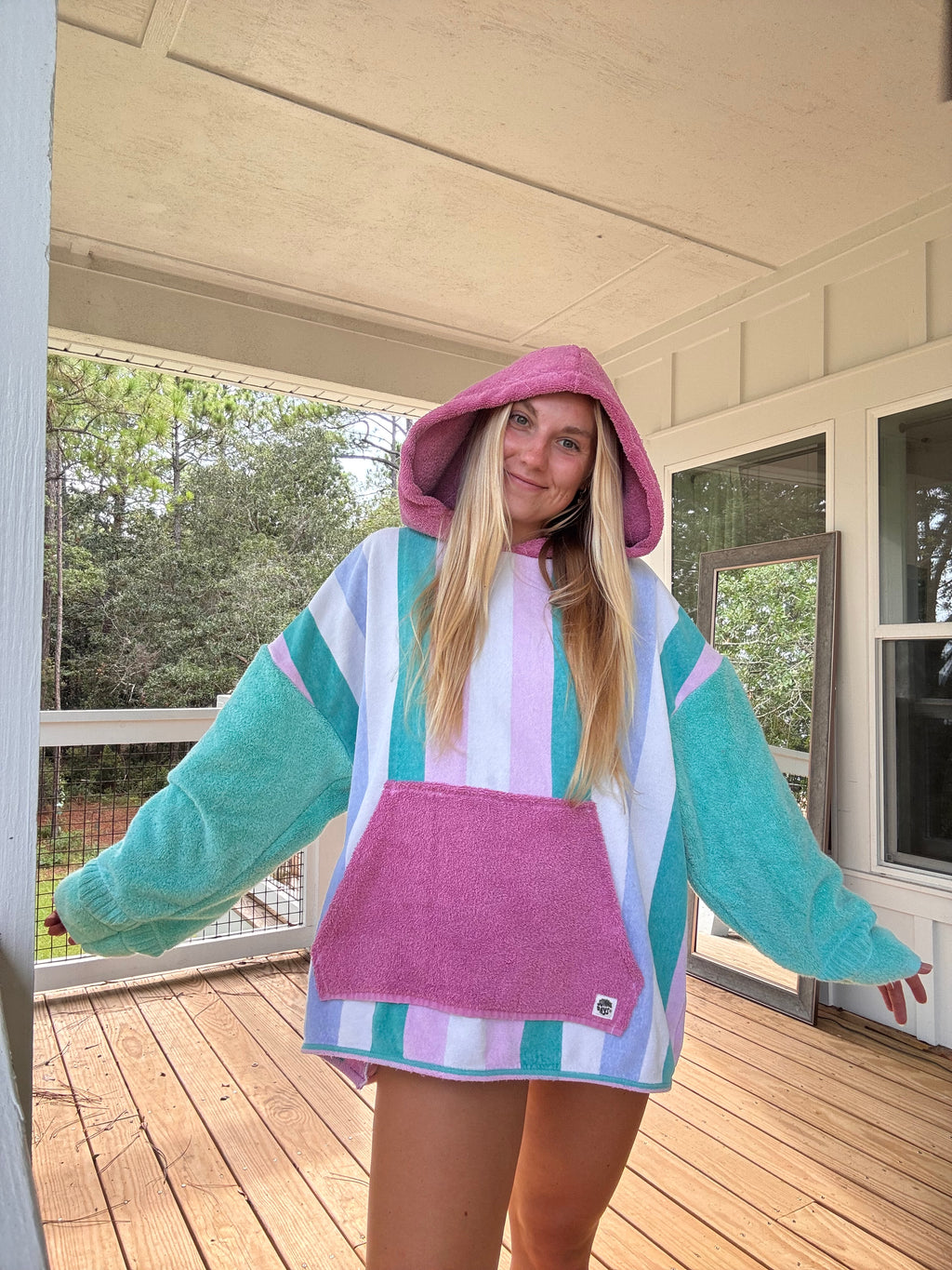 Teal and Purple Towel Striped Hoodie