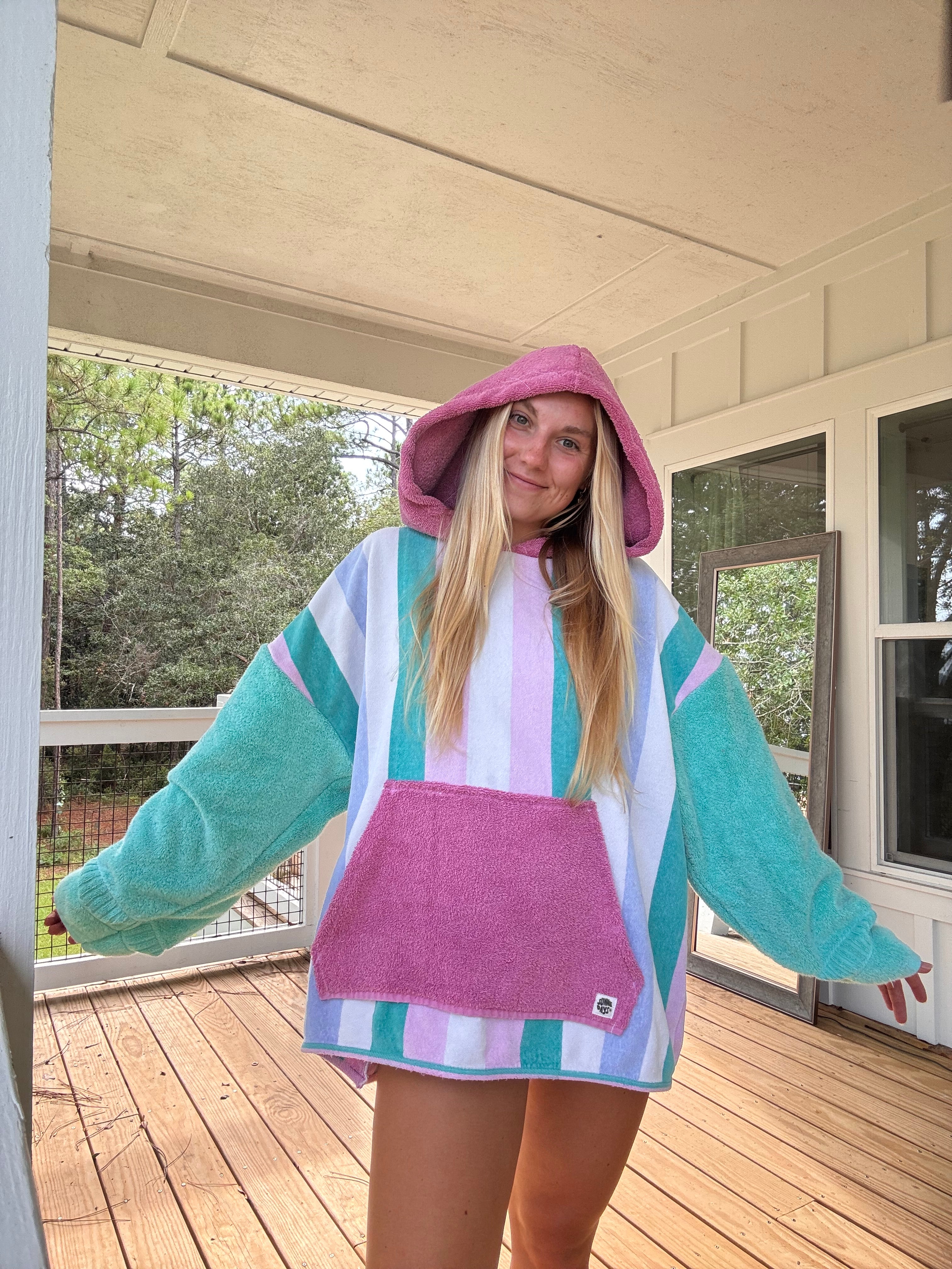Teal and Purple Towel Striped Hoodie