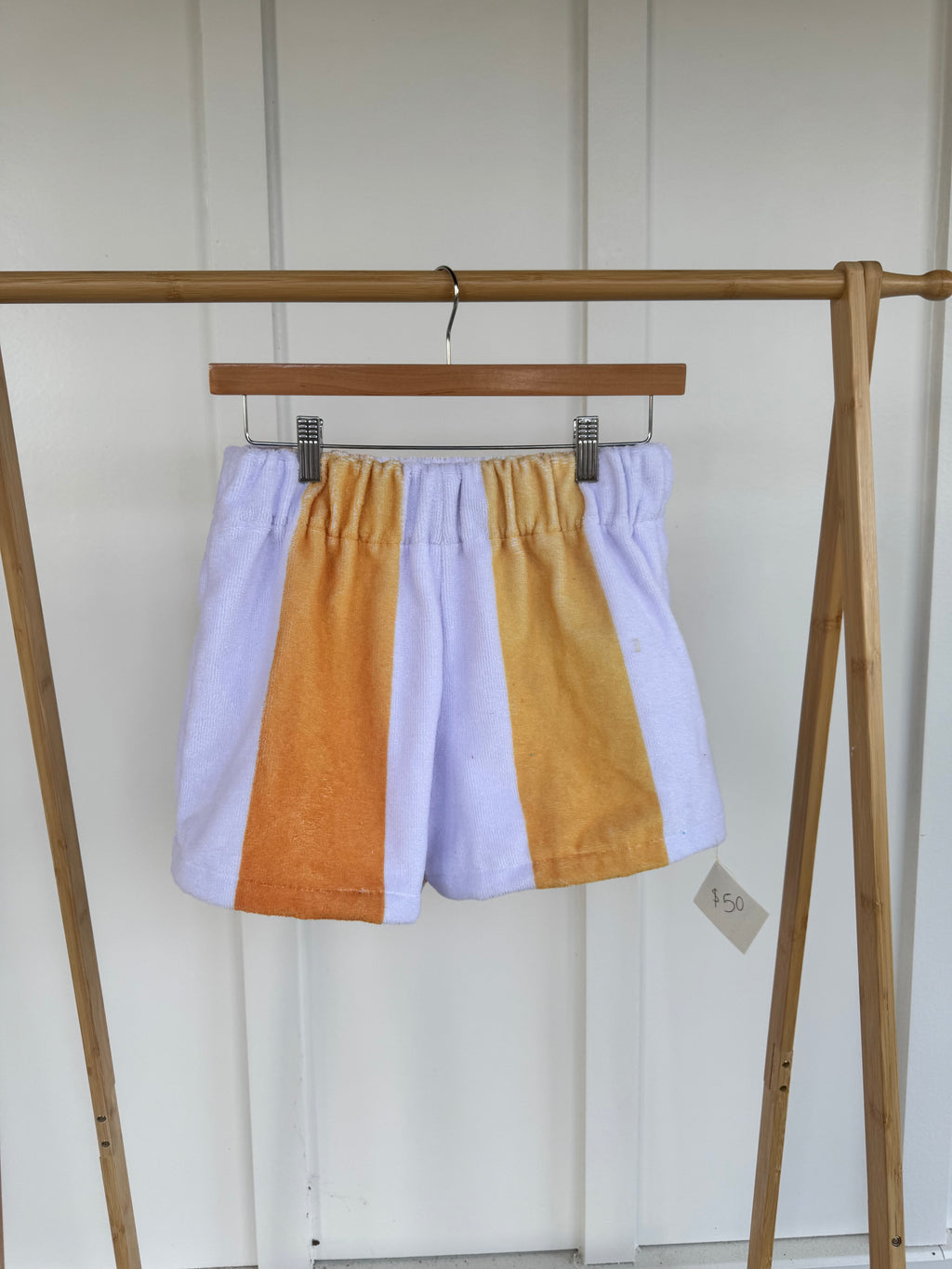 S - Yellow and White Striped Towel Shorts