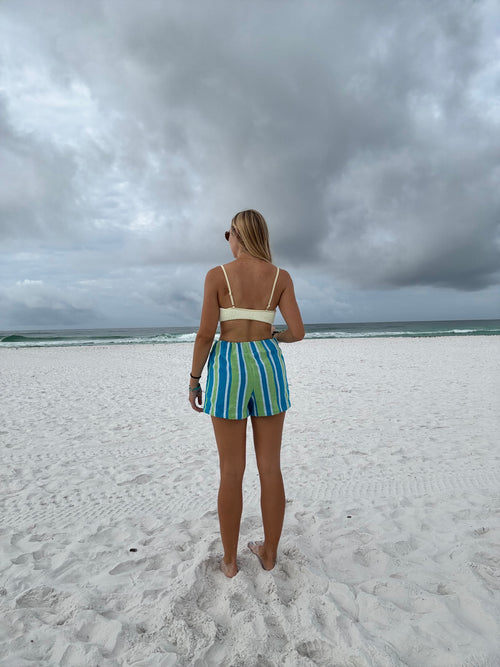 Blue and Green Striped Vintage Towel Shorts