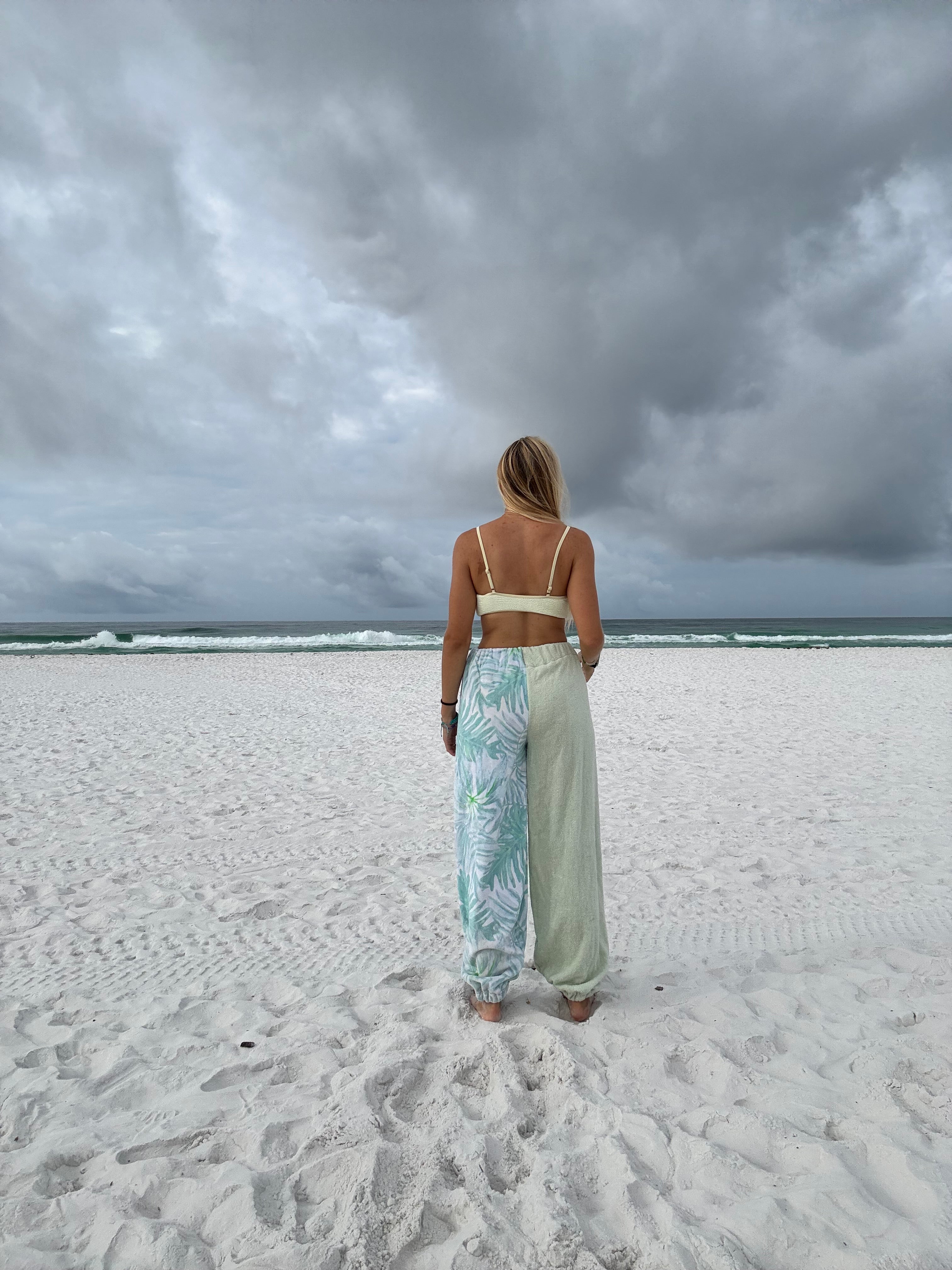Pastel Green Palm Tree Towel Pants