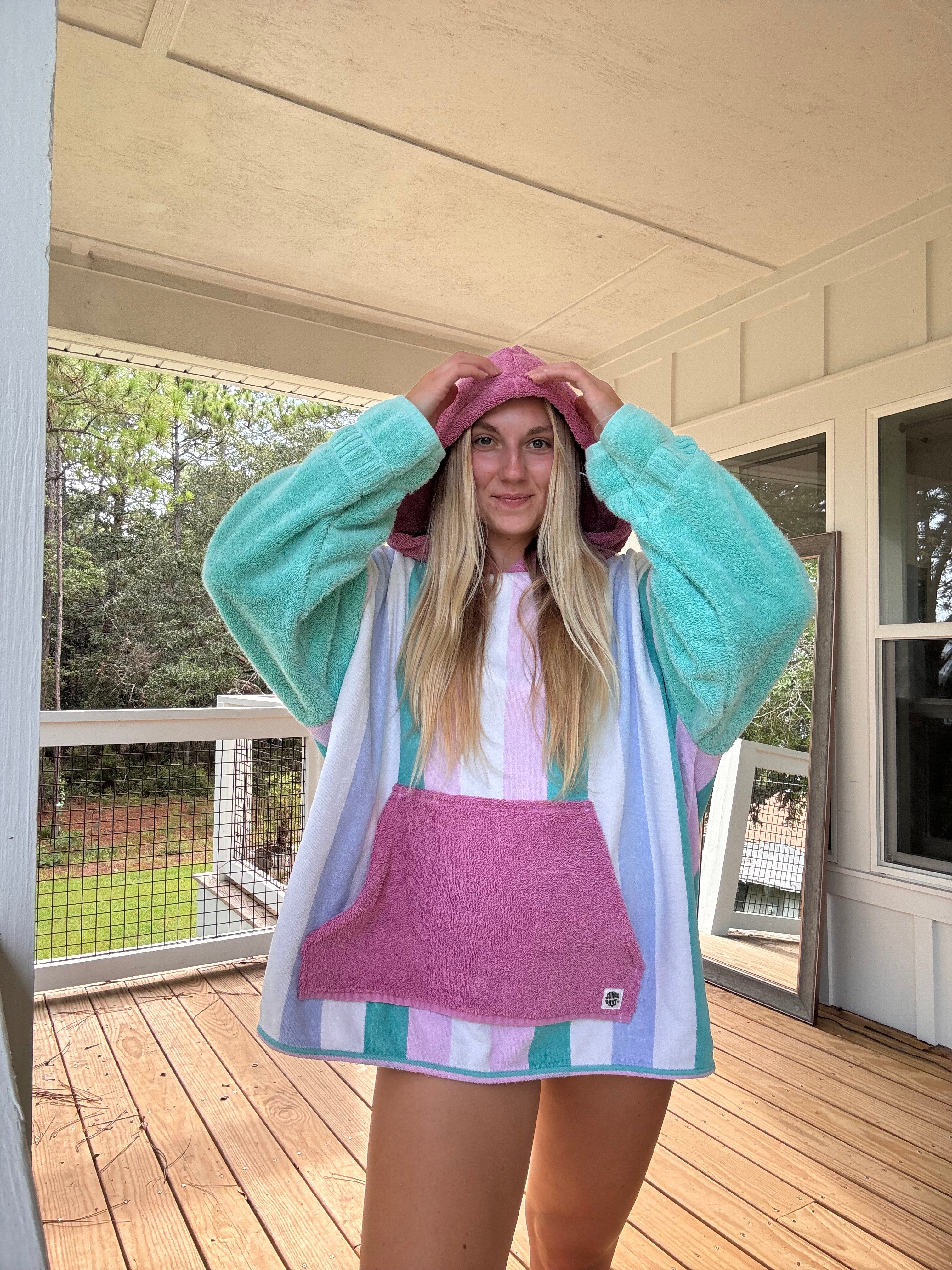 Teal and Purple Towel Striped Hoodie