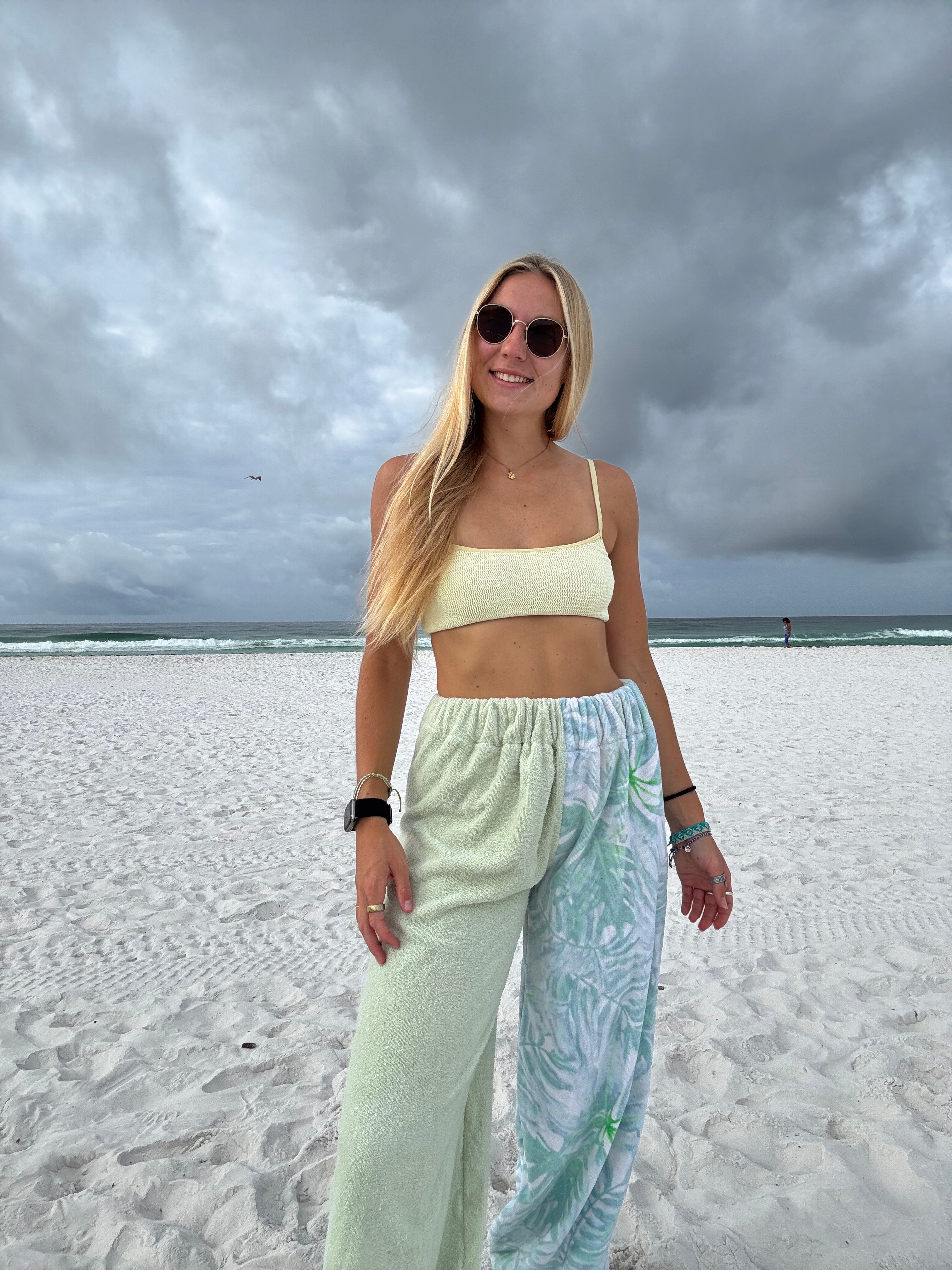 Pastel Green Palm Tree Towel Pants