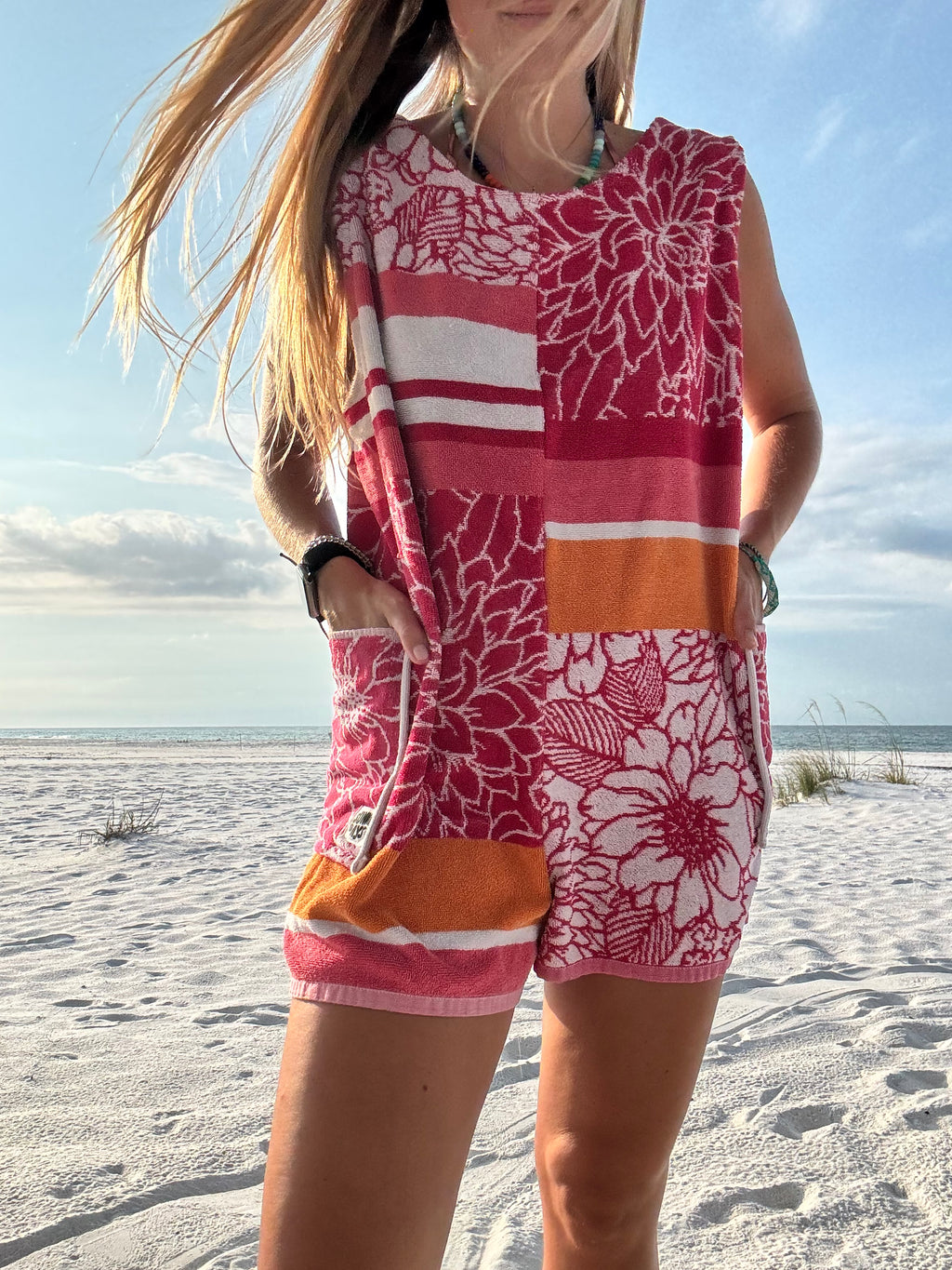 Pink Floral Towel Romper