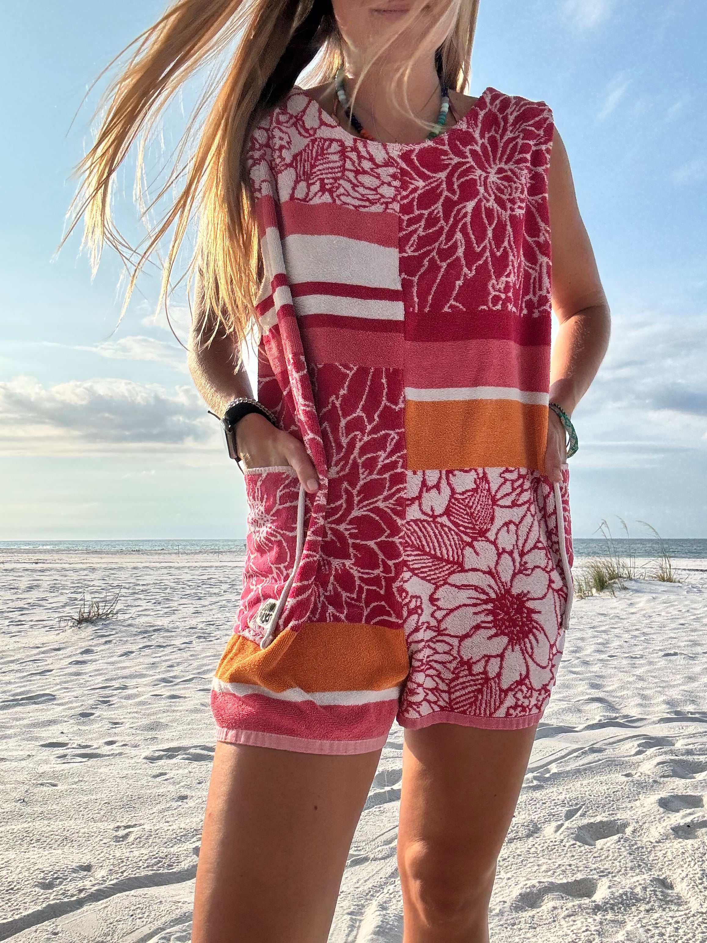 Pink Floral Towel Romper