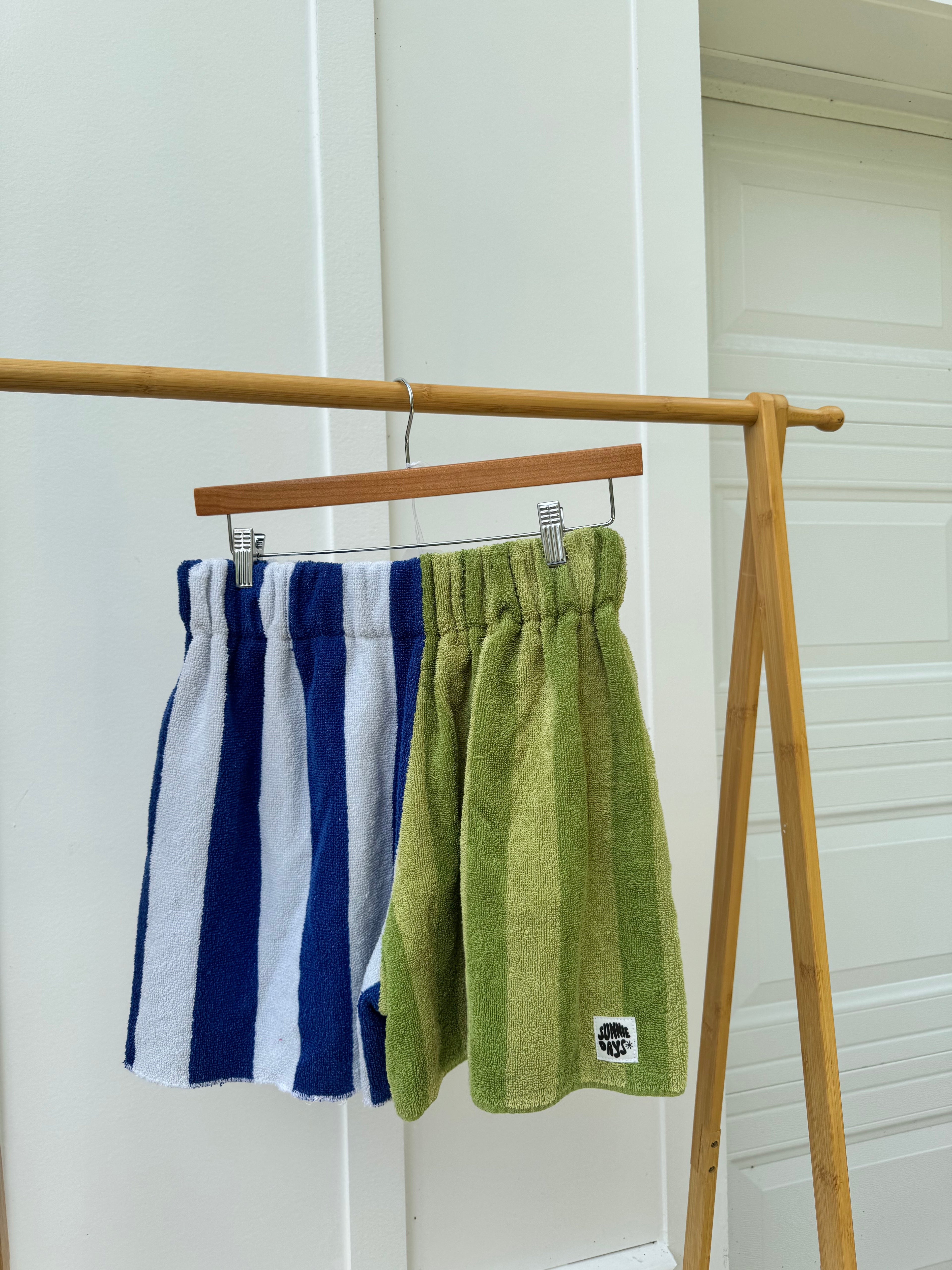 Blue and Green Striped Shorts
