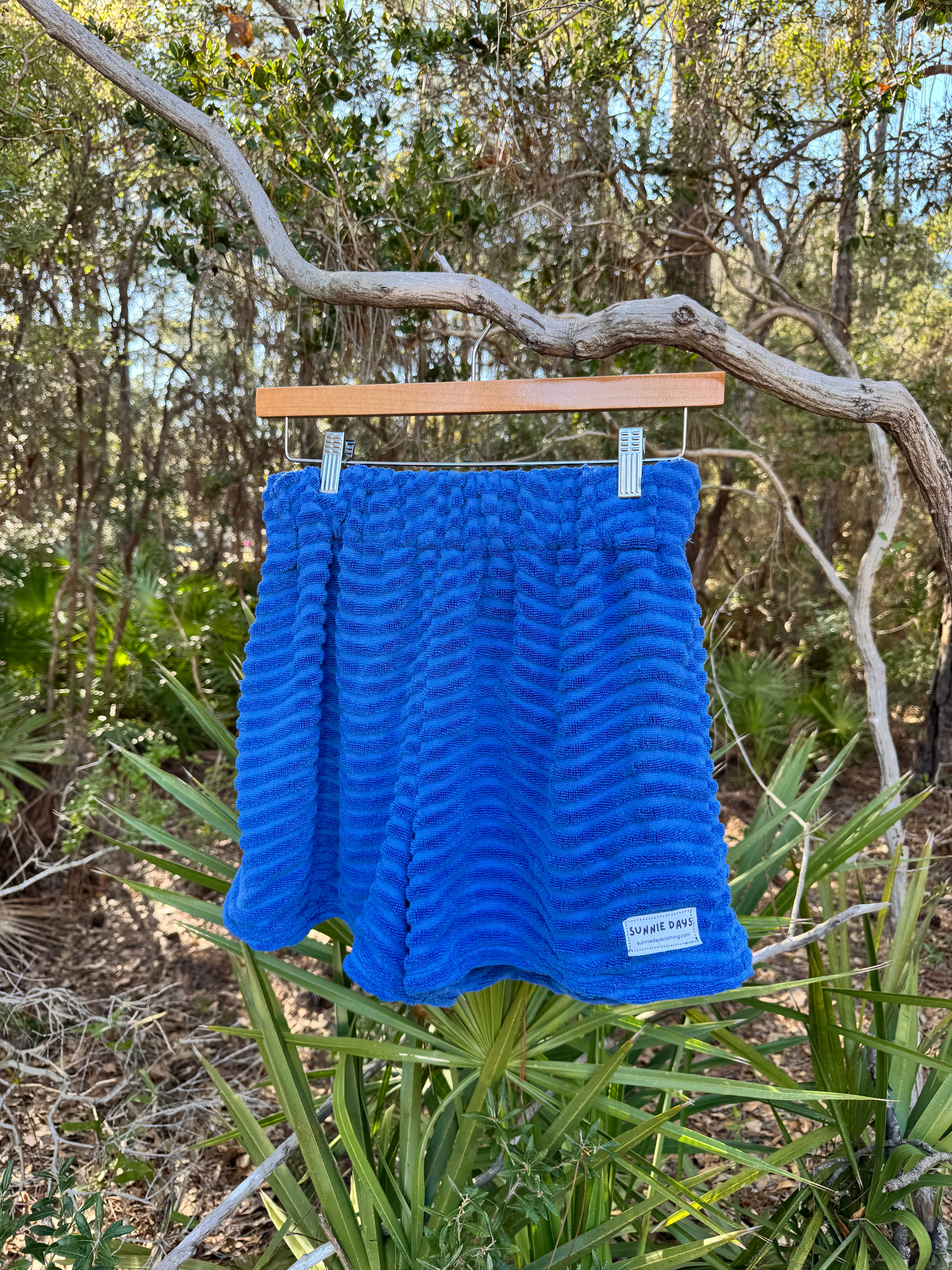 Wavy Blue Towel Shorts