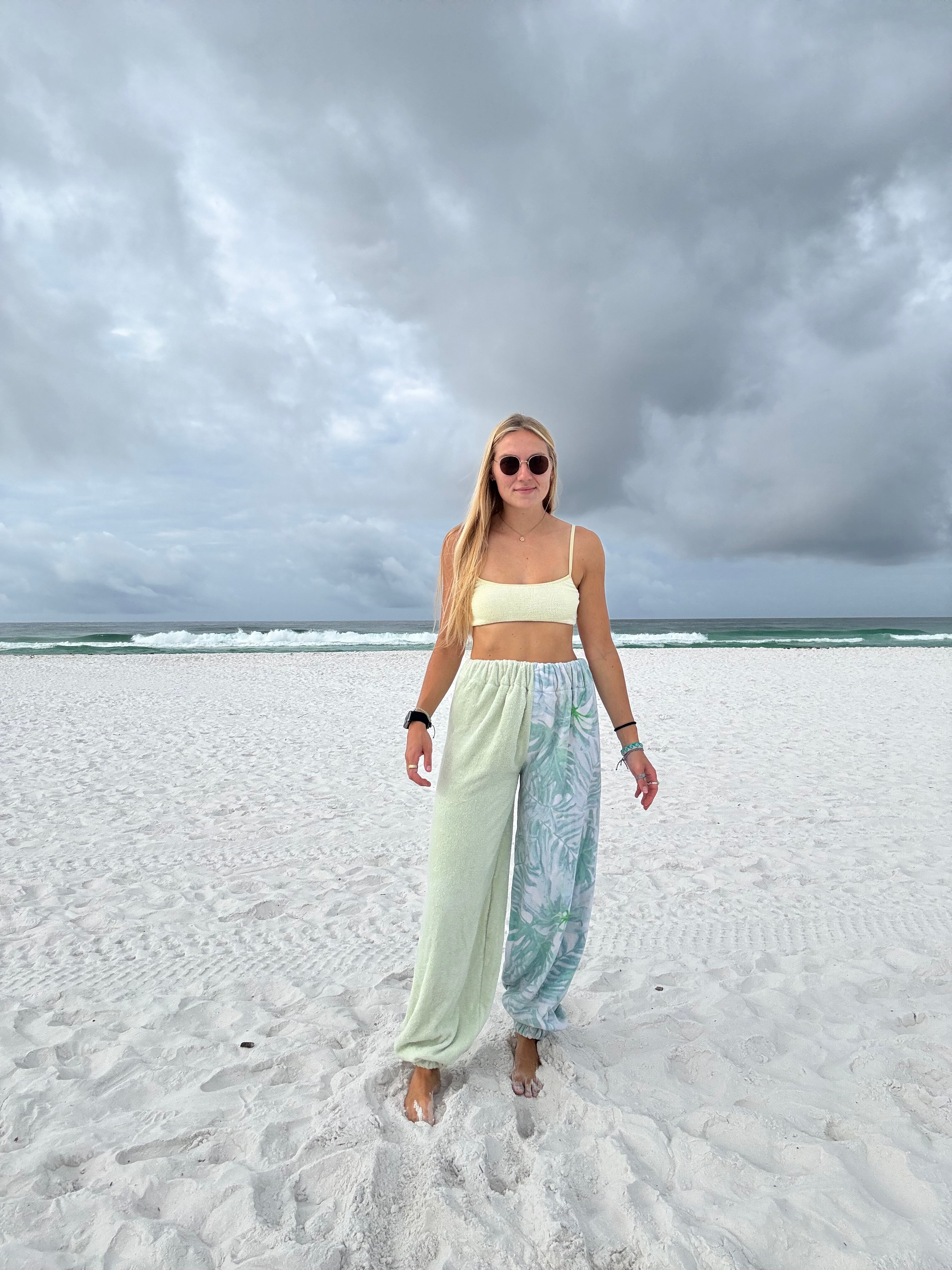 Pastel Green Palm Tree Towel Pants
