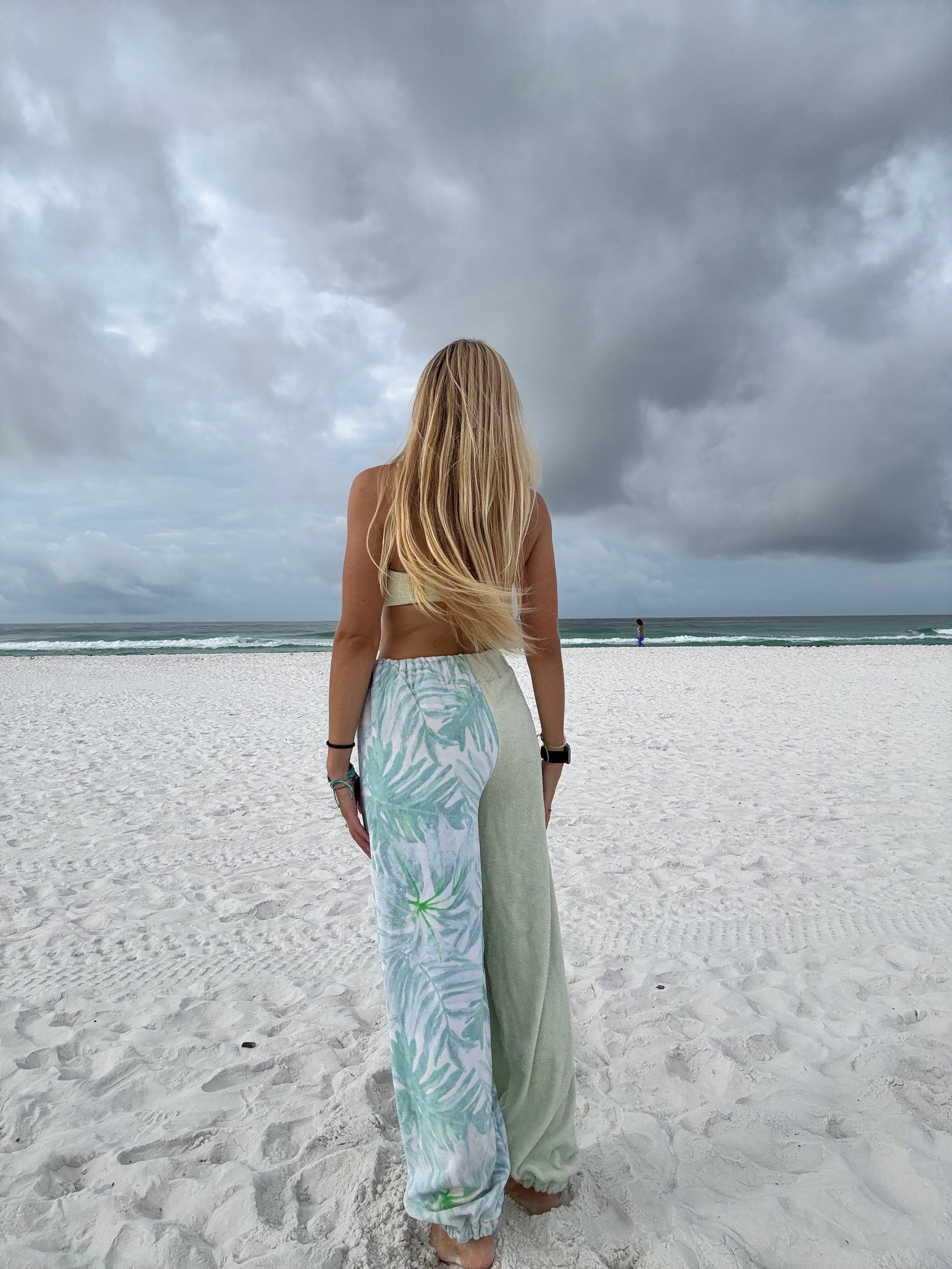 Pastel Green Palm Tree Towel Pants