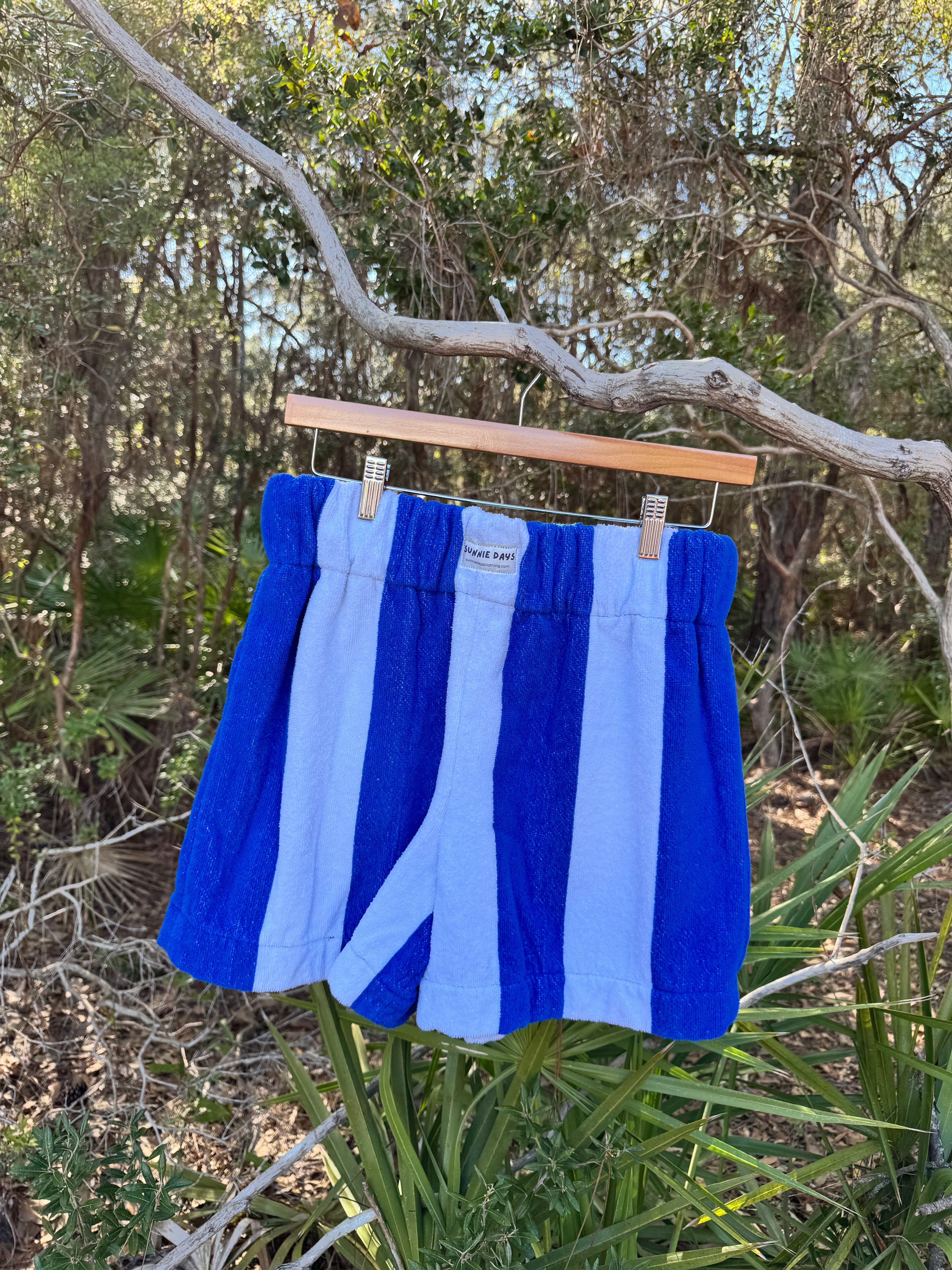 Blue and White Striped Shorts