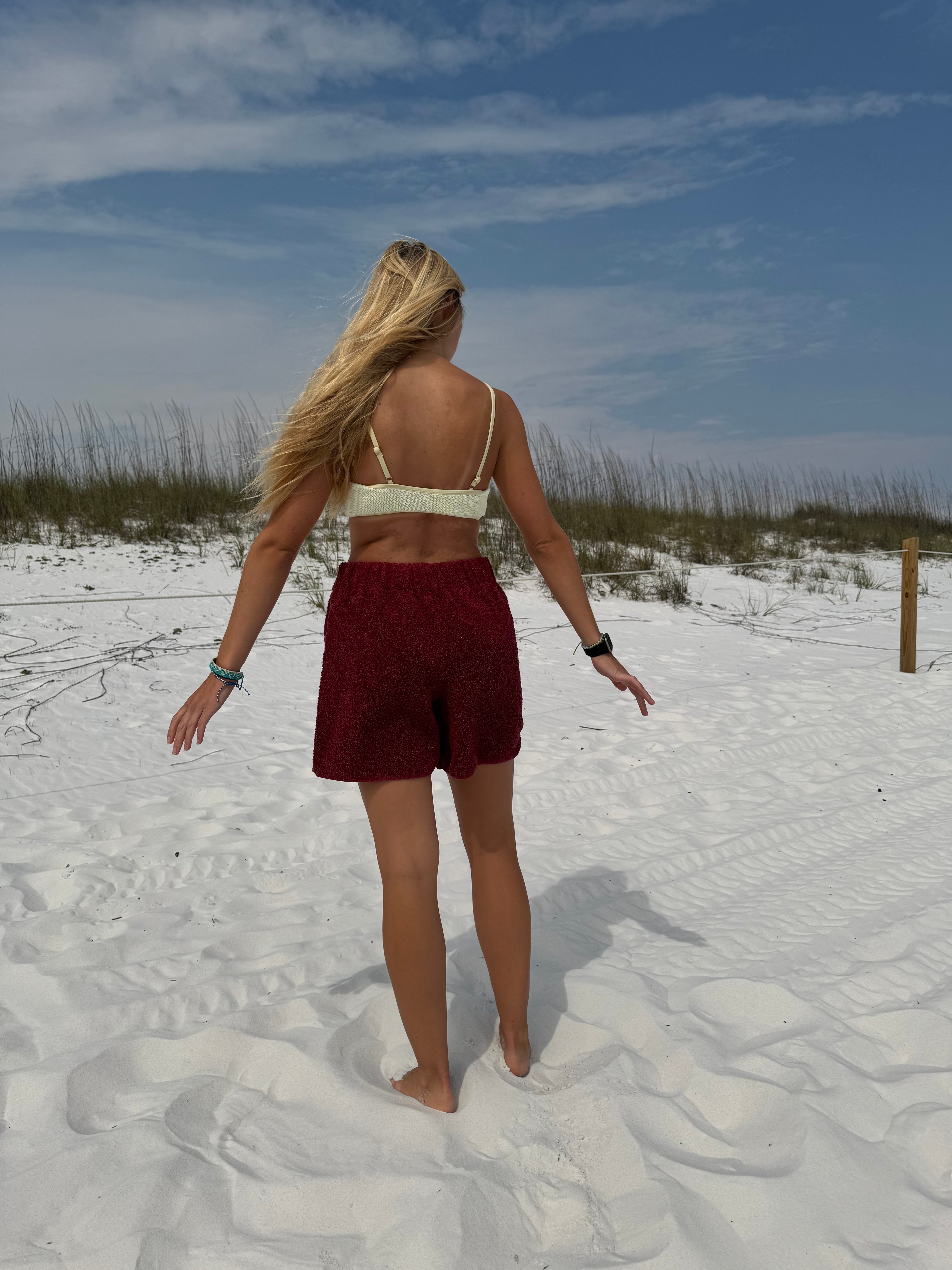 Maroon striped towel shorts - M/L
