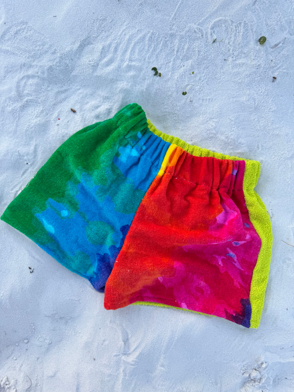 Tye dye and Lime Towel Shorts
