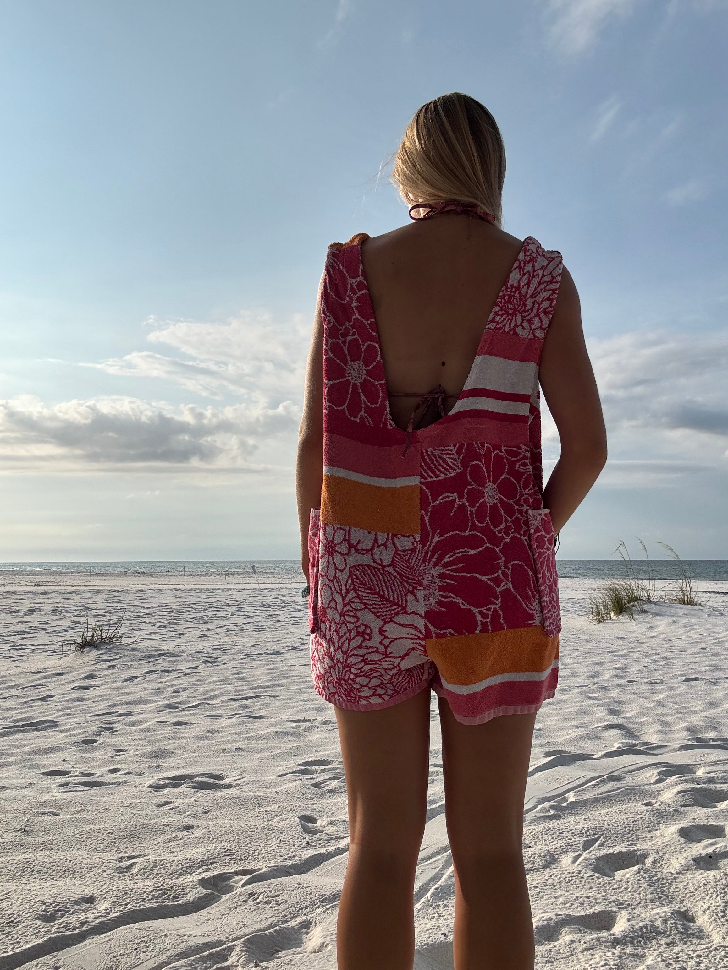 Pink Floral Towel Romper