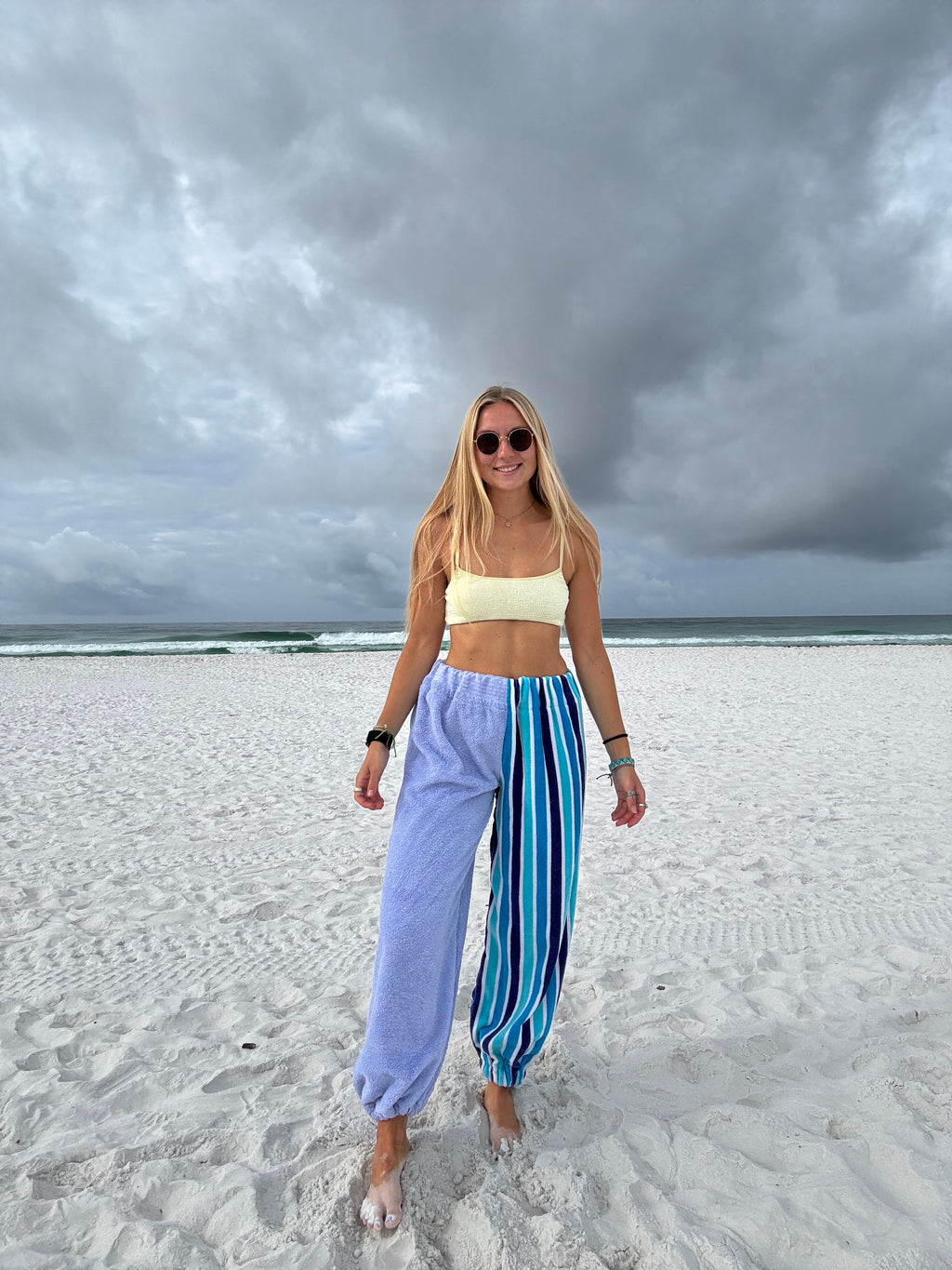 Purple & Blue Striped Towel Pants
