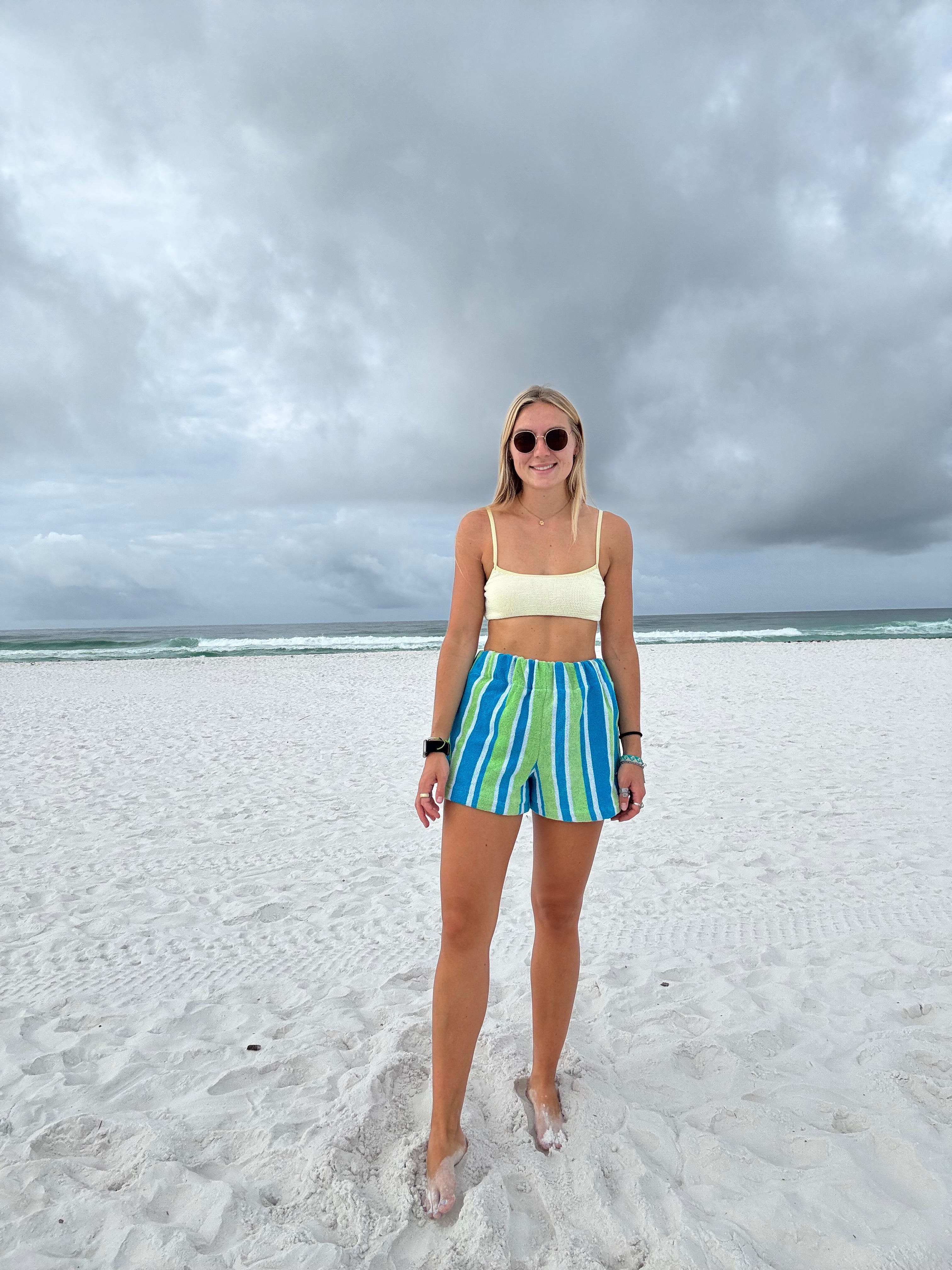 Blue and Green Striped Vintage Towel Shorts