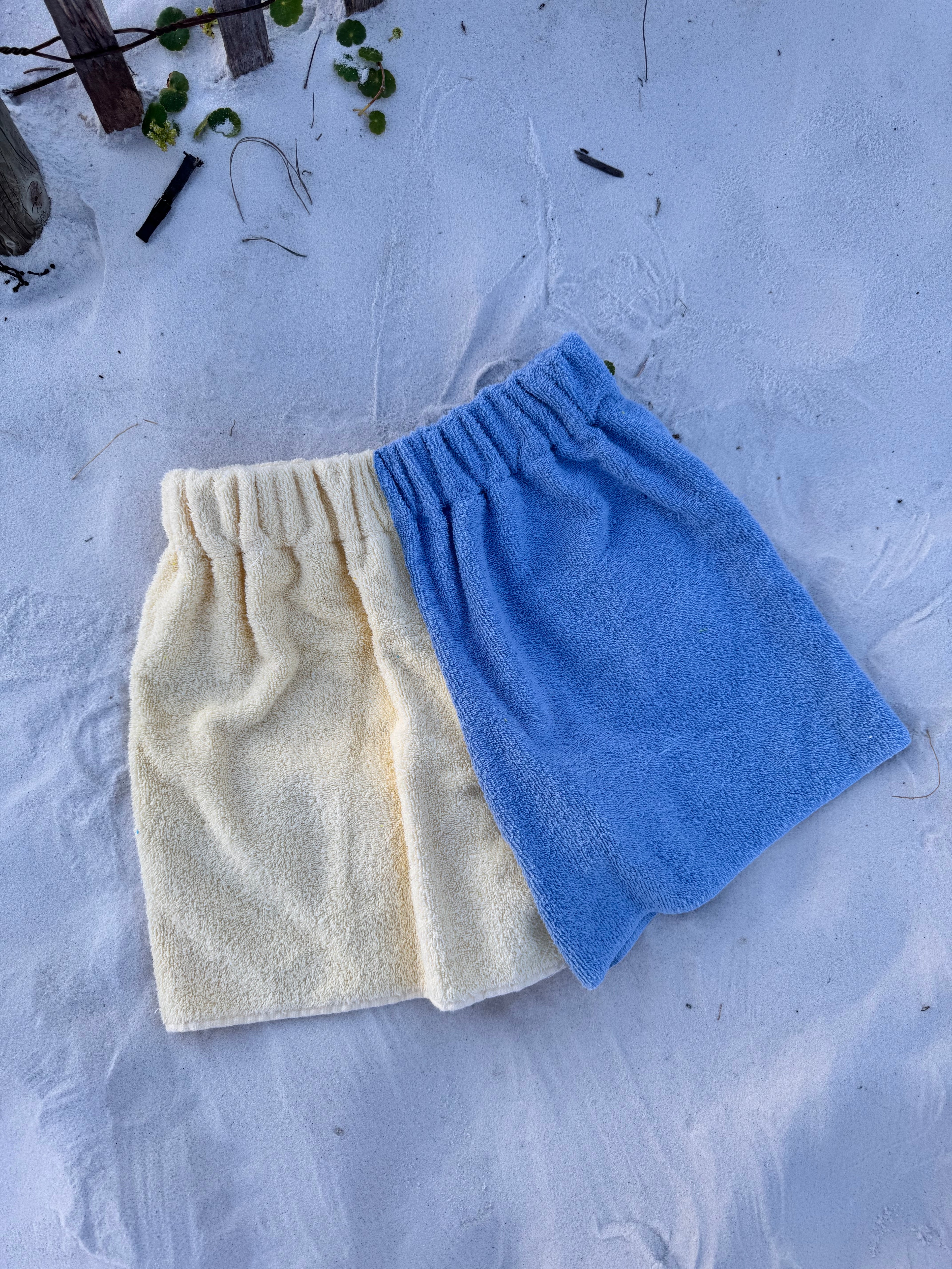 Butter Yellow and Baby Blue Towel Shorts