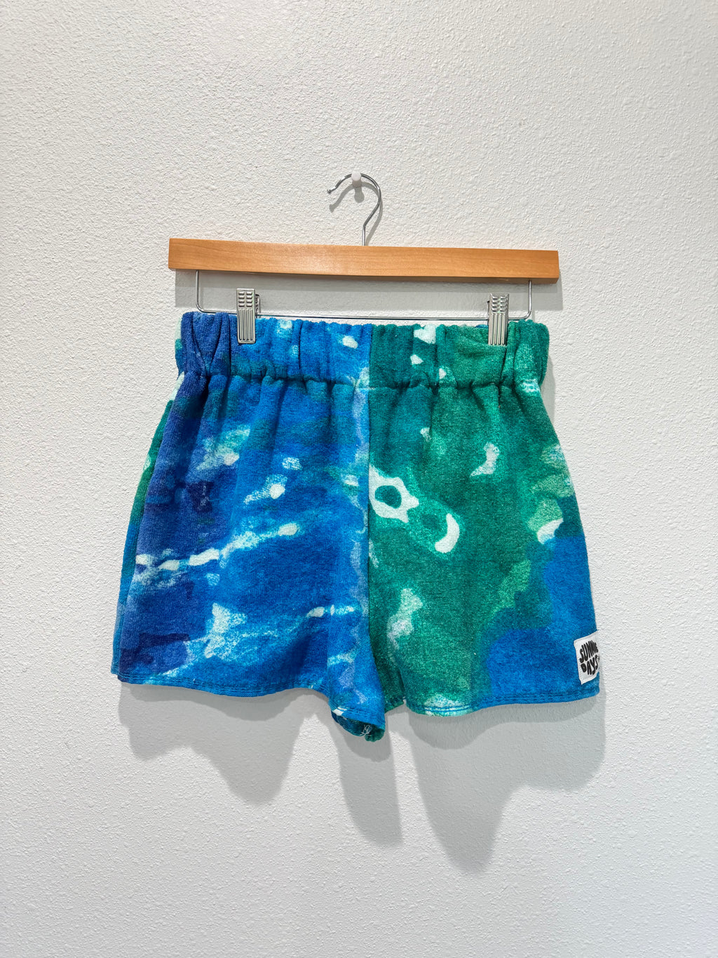 Blue and Green Tye Dye Towel Shorts