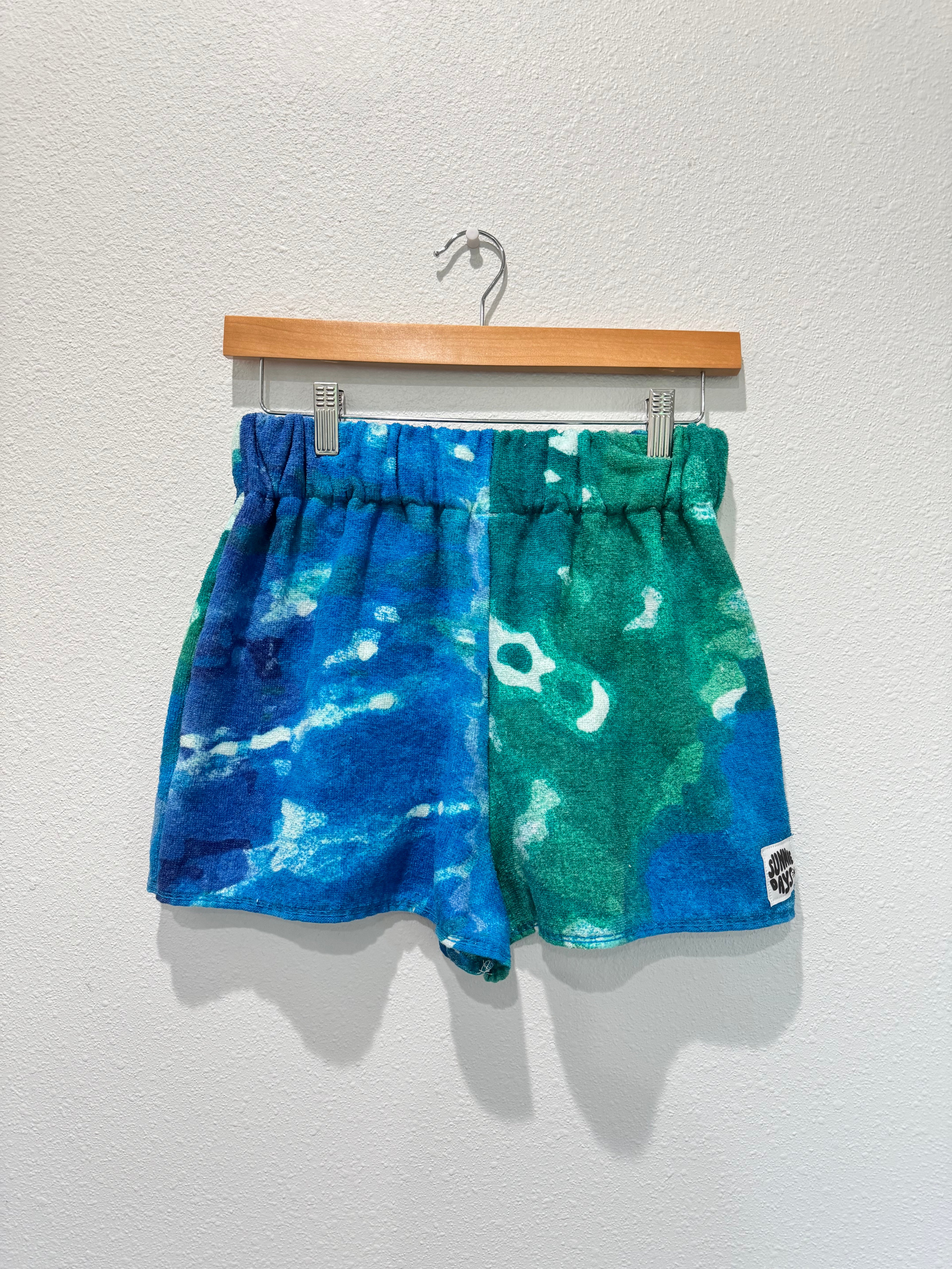 Blue and Green Tye Dye Towel Shorts