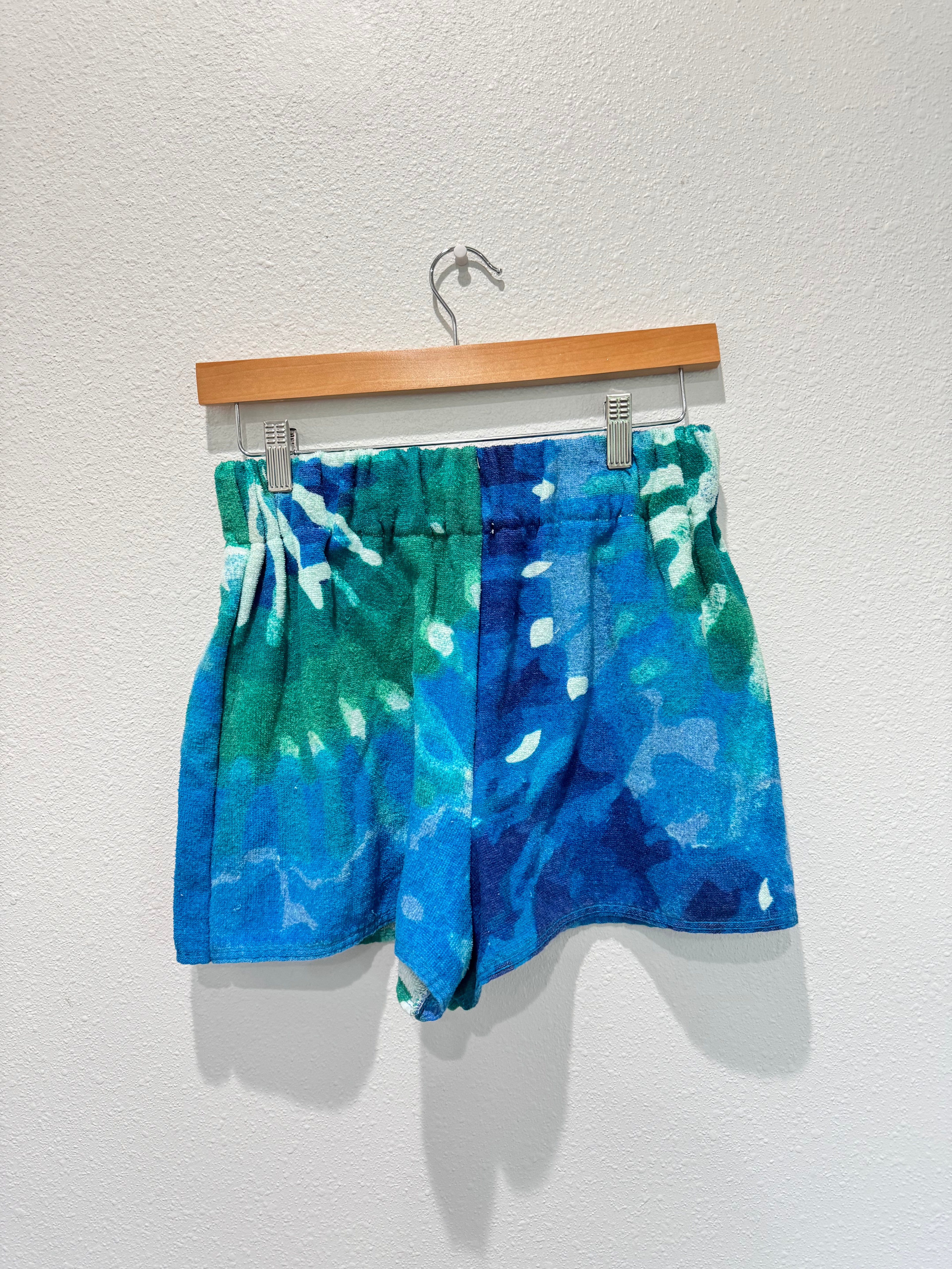 Blue and Green Tye Dye Towel Shorts