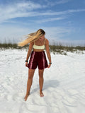 Maroon striped towel shorts - M/L