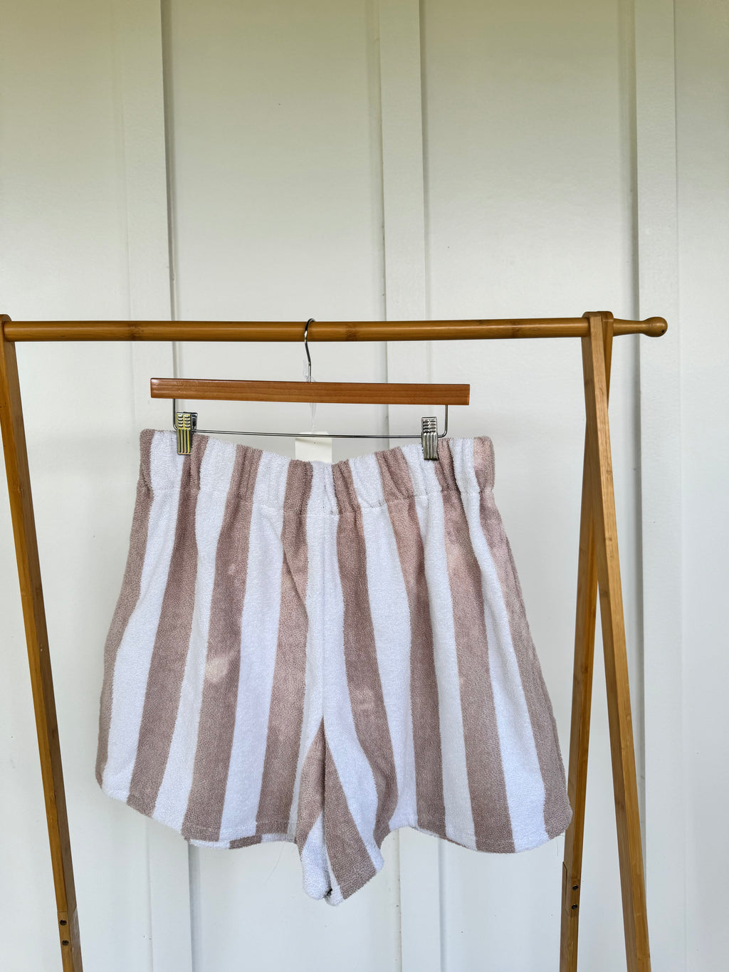 Tan and White Striped Towel Shorts