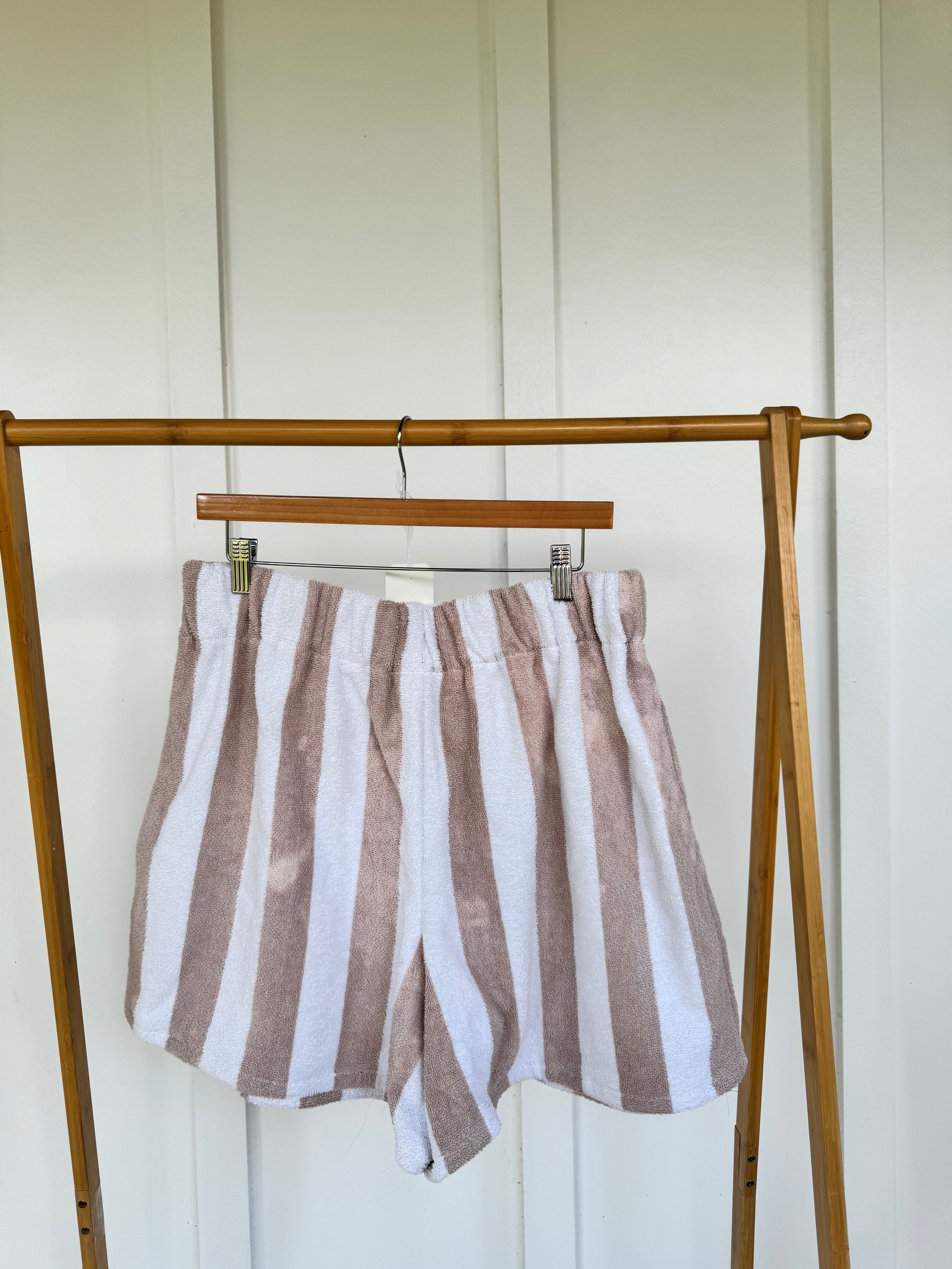 Tan and White Striped Towel Shorts