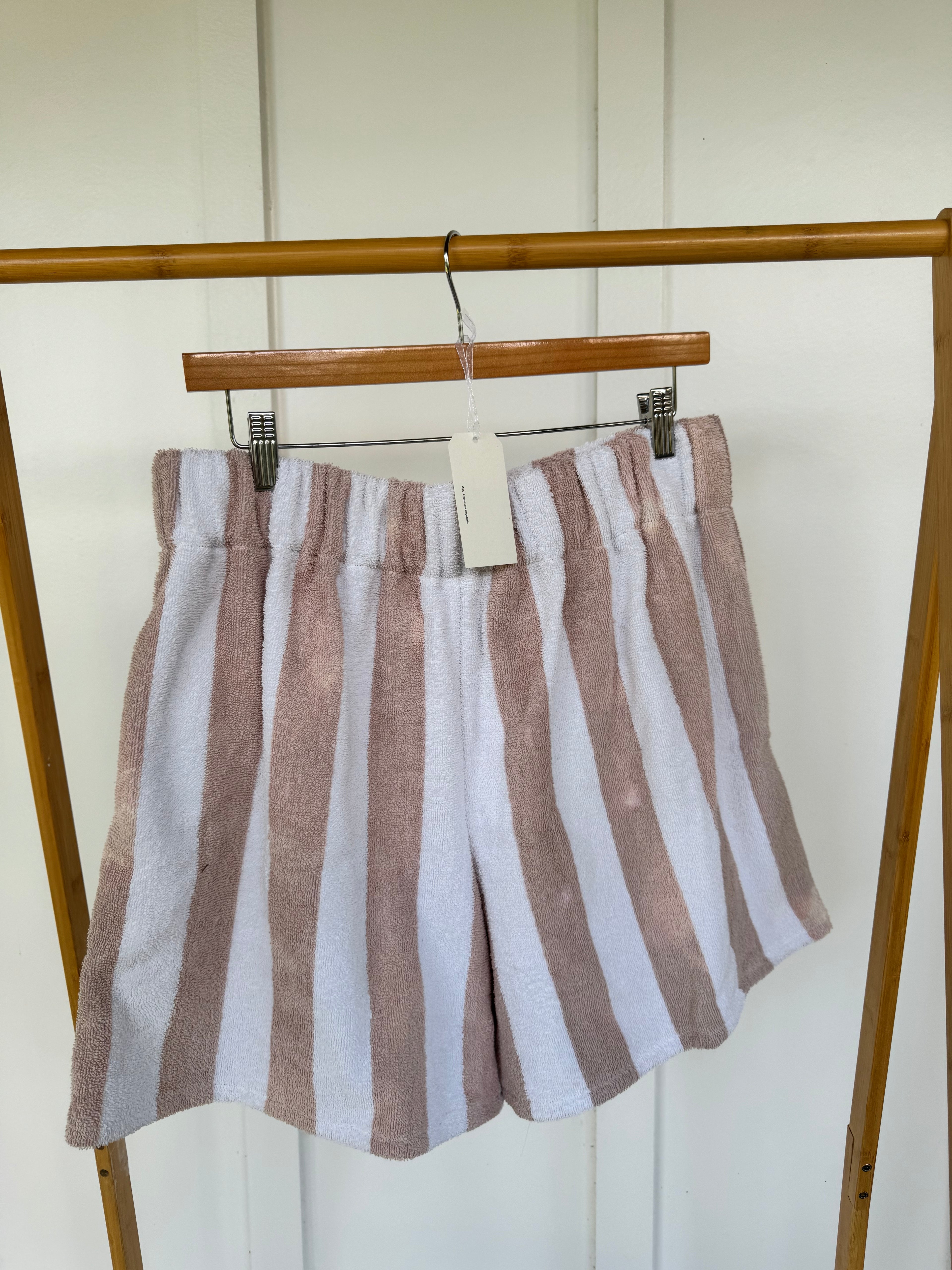 Tan and White Striped Towel Shorts