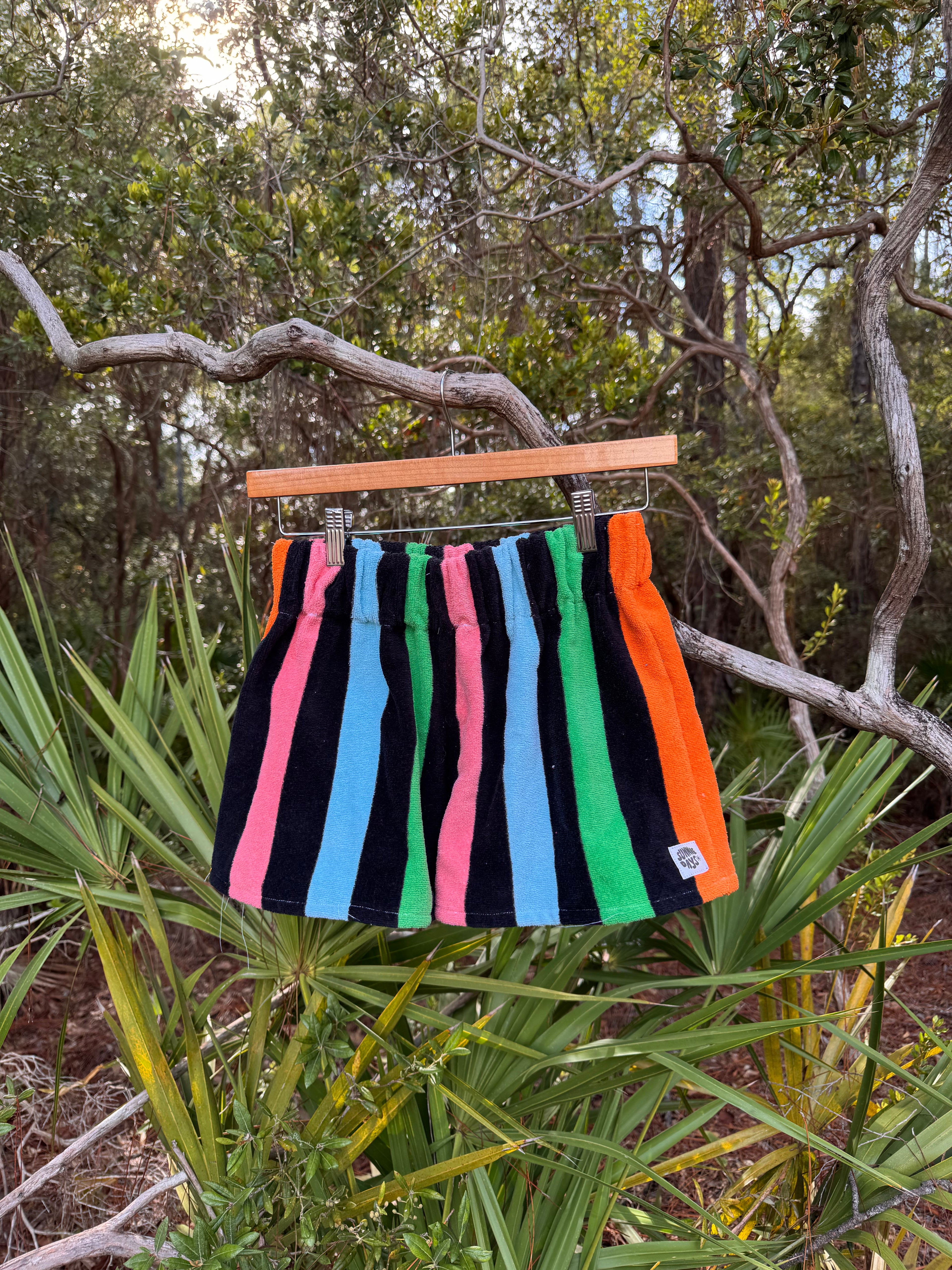 XS/S - Multicolor Black Striped Towel Shorts