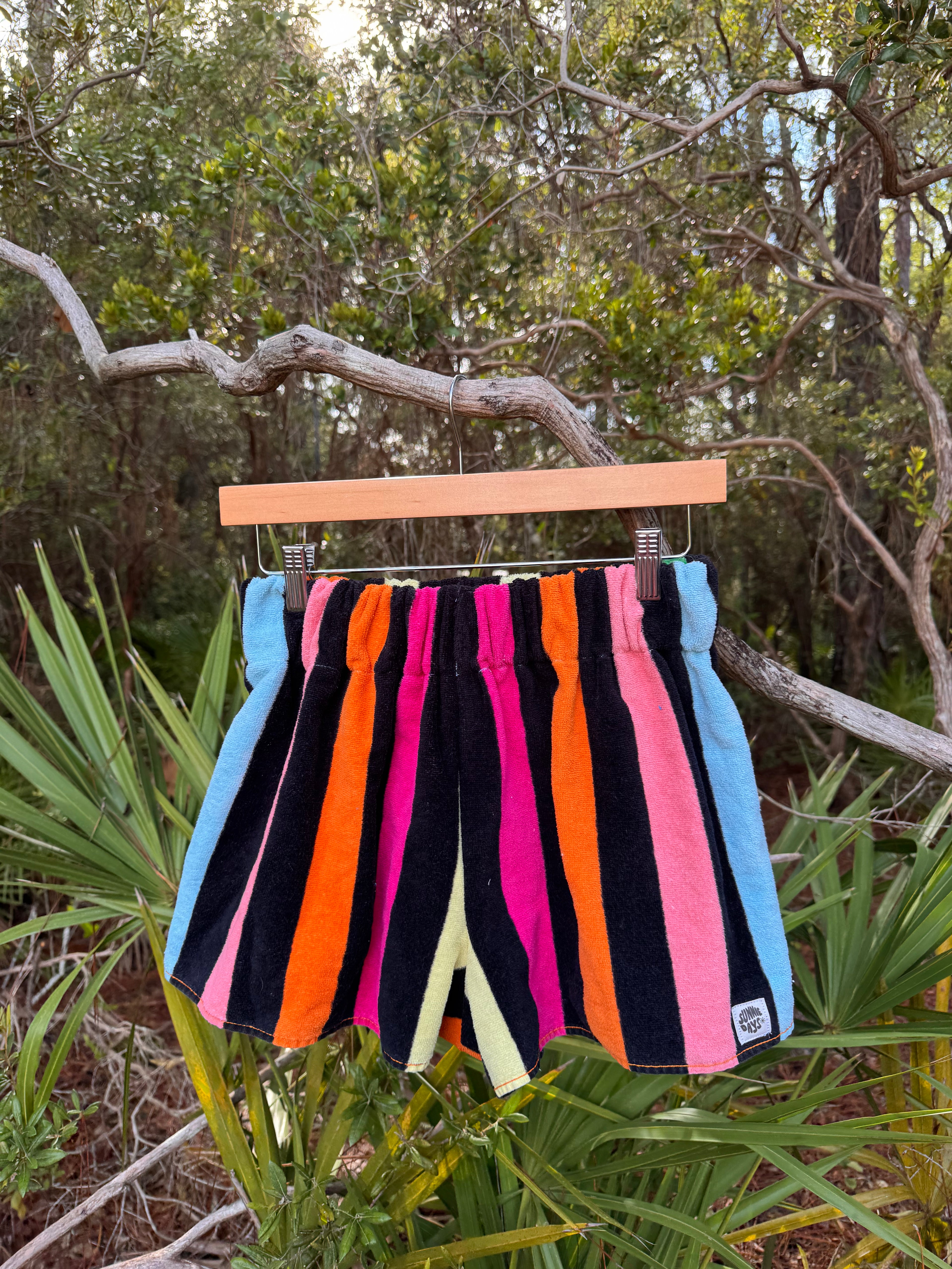 S/M - Multicolor Black Striped Towel Shorts
