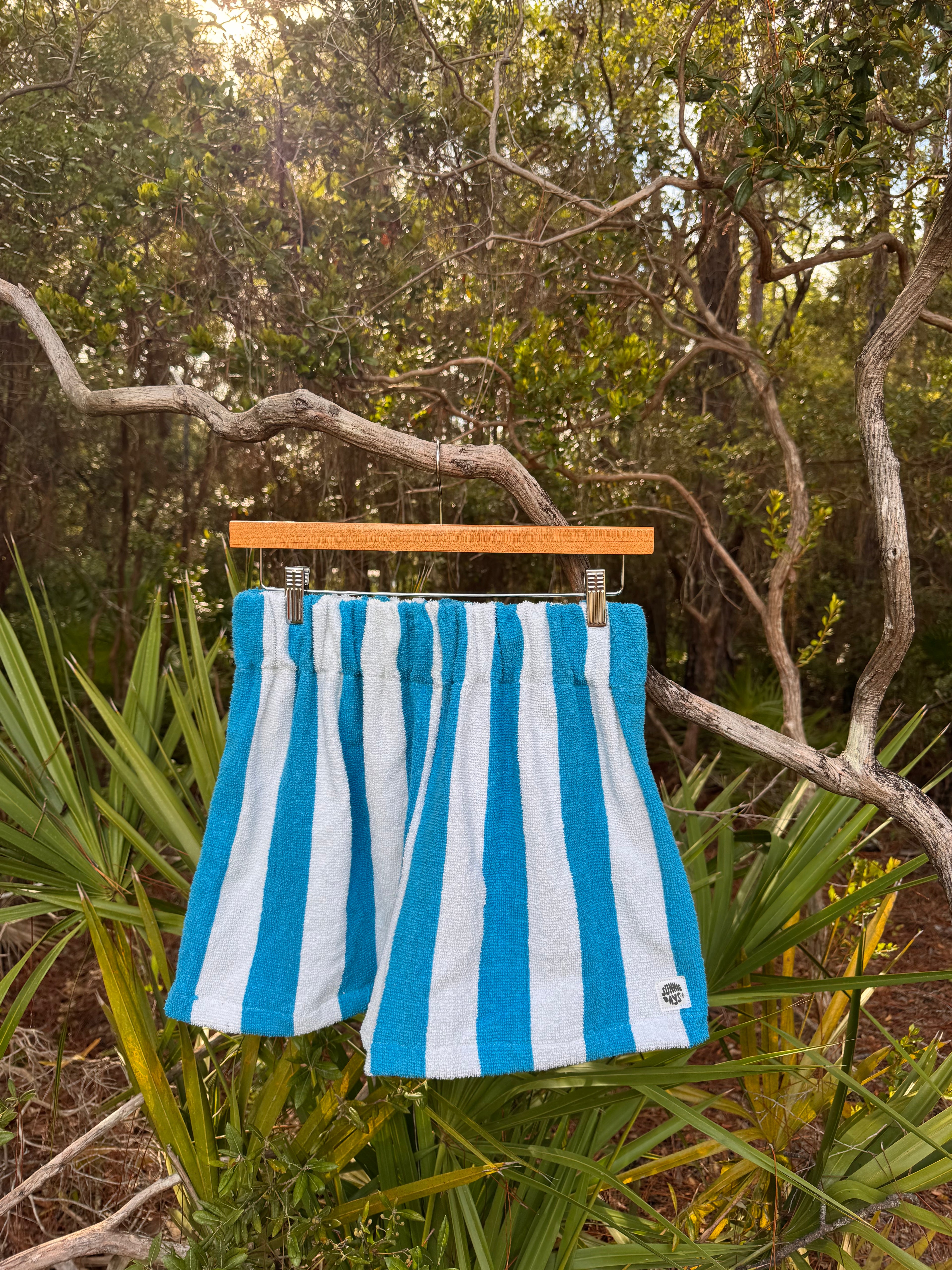 S/M - Teal Striped Towel Shorts