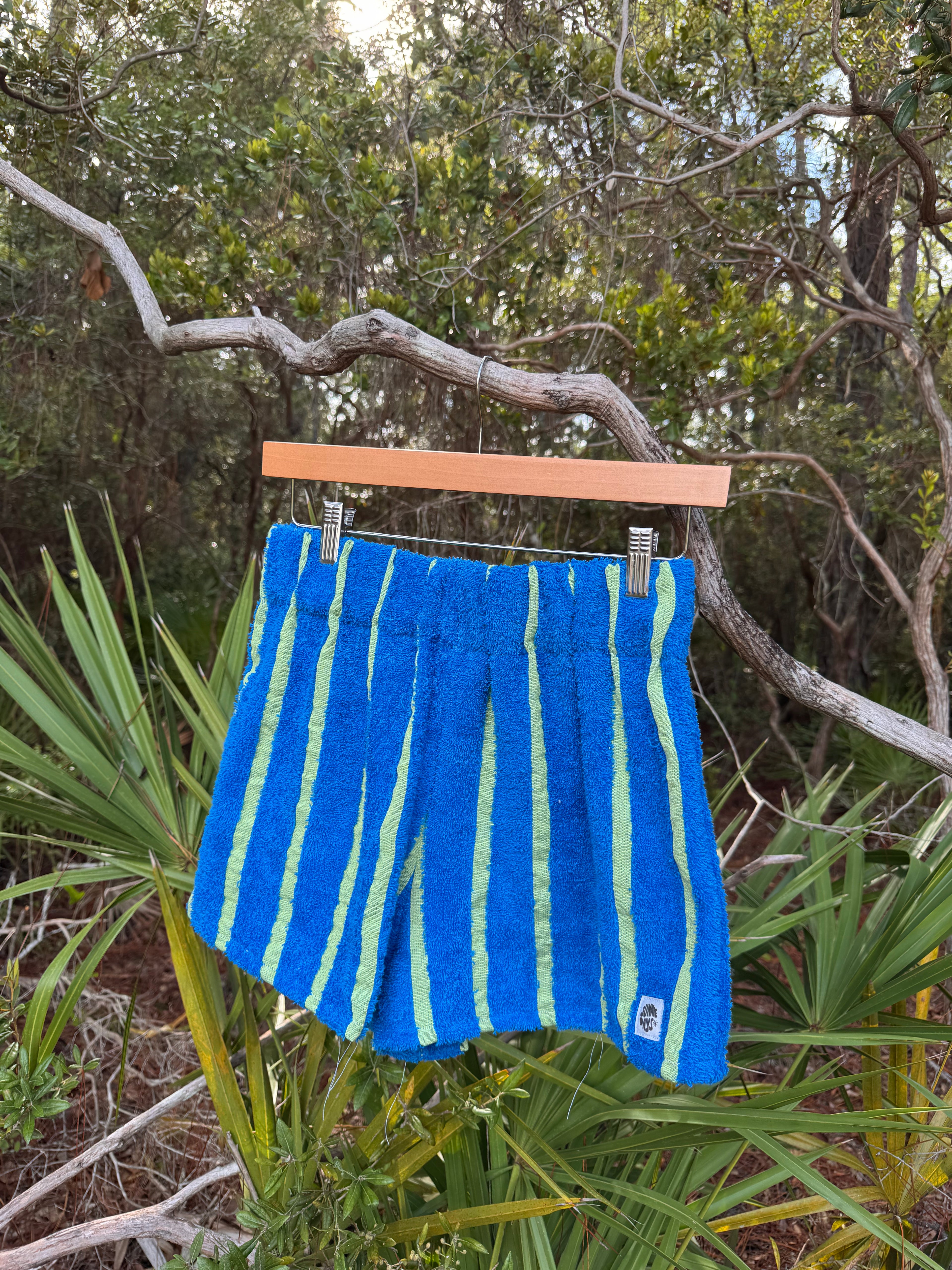 S/M - blue and green towel shorts