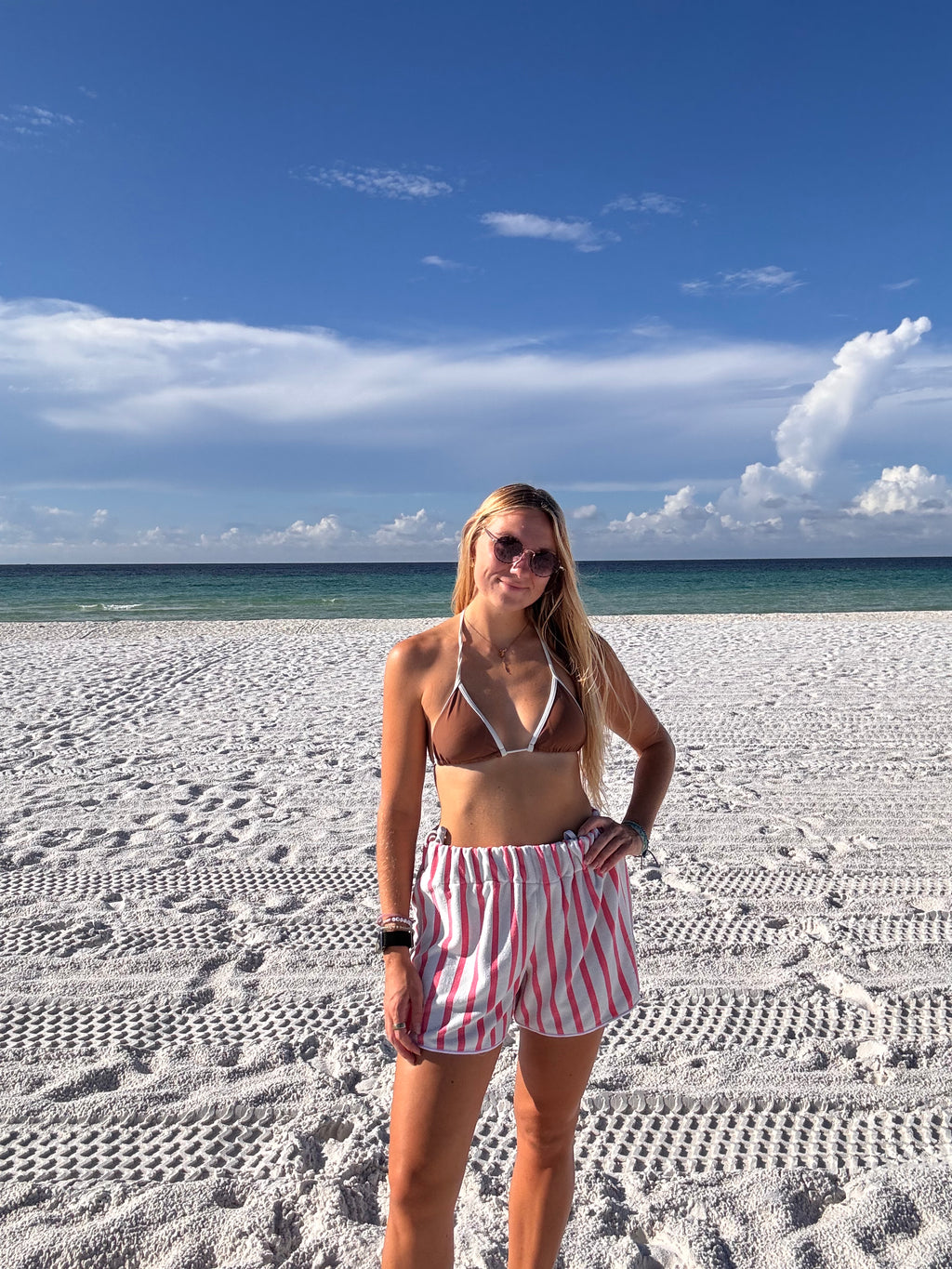 Microfiber Pink Striped Towel Shorts