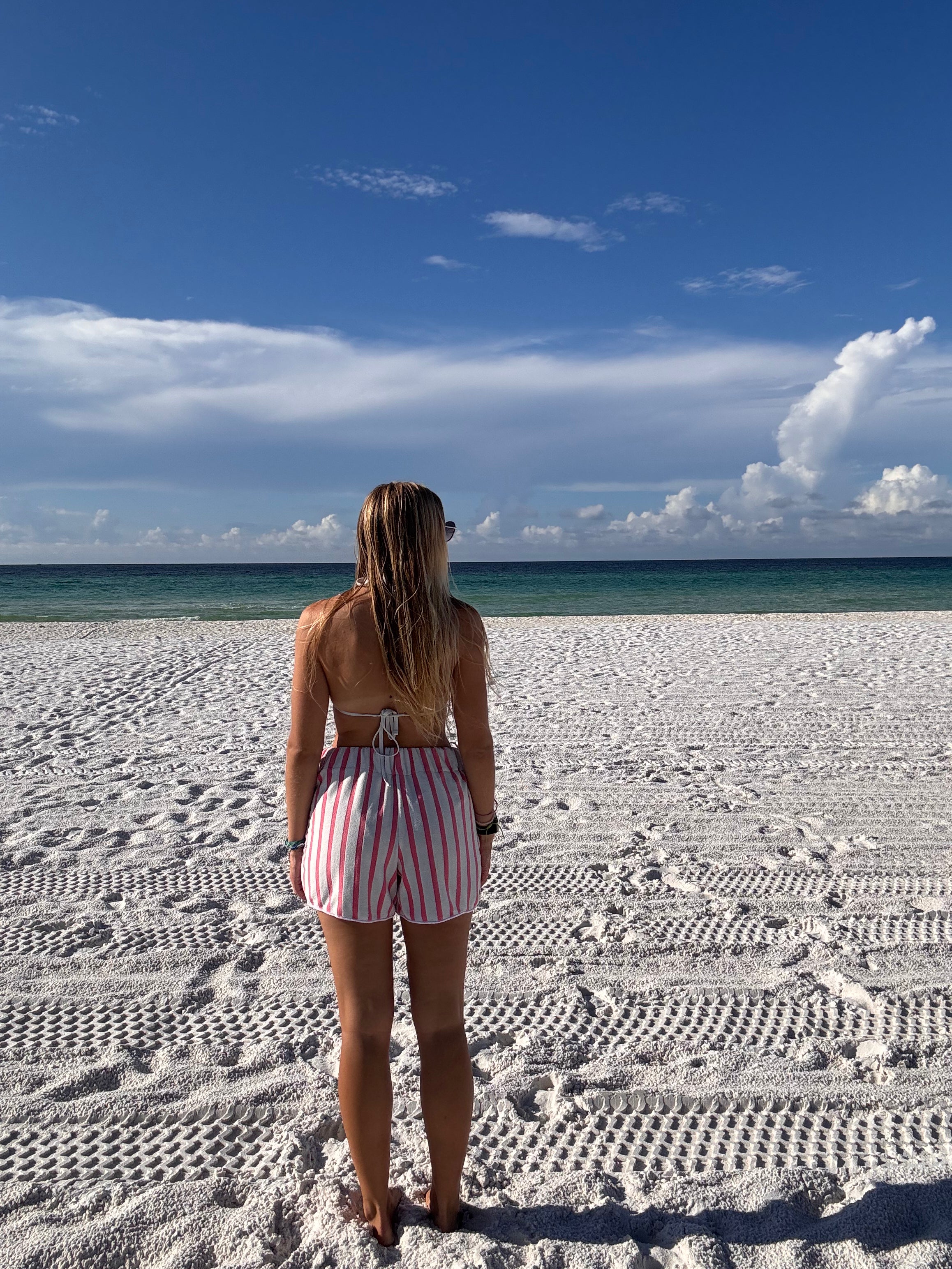 Microfiber Pink Striped Towel Shorts