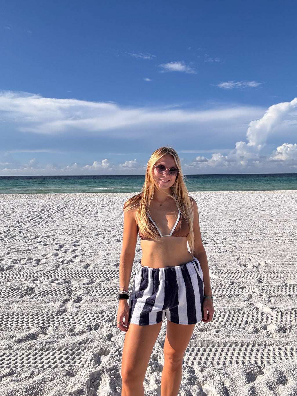 Navy and White Striped Shorts