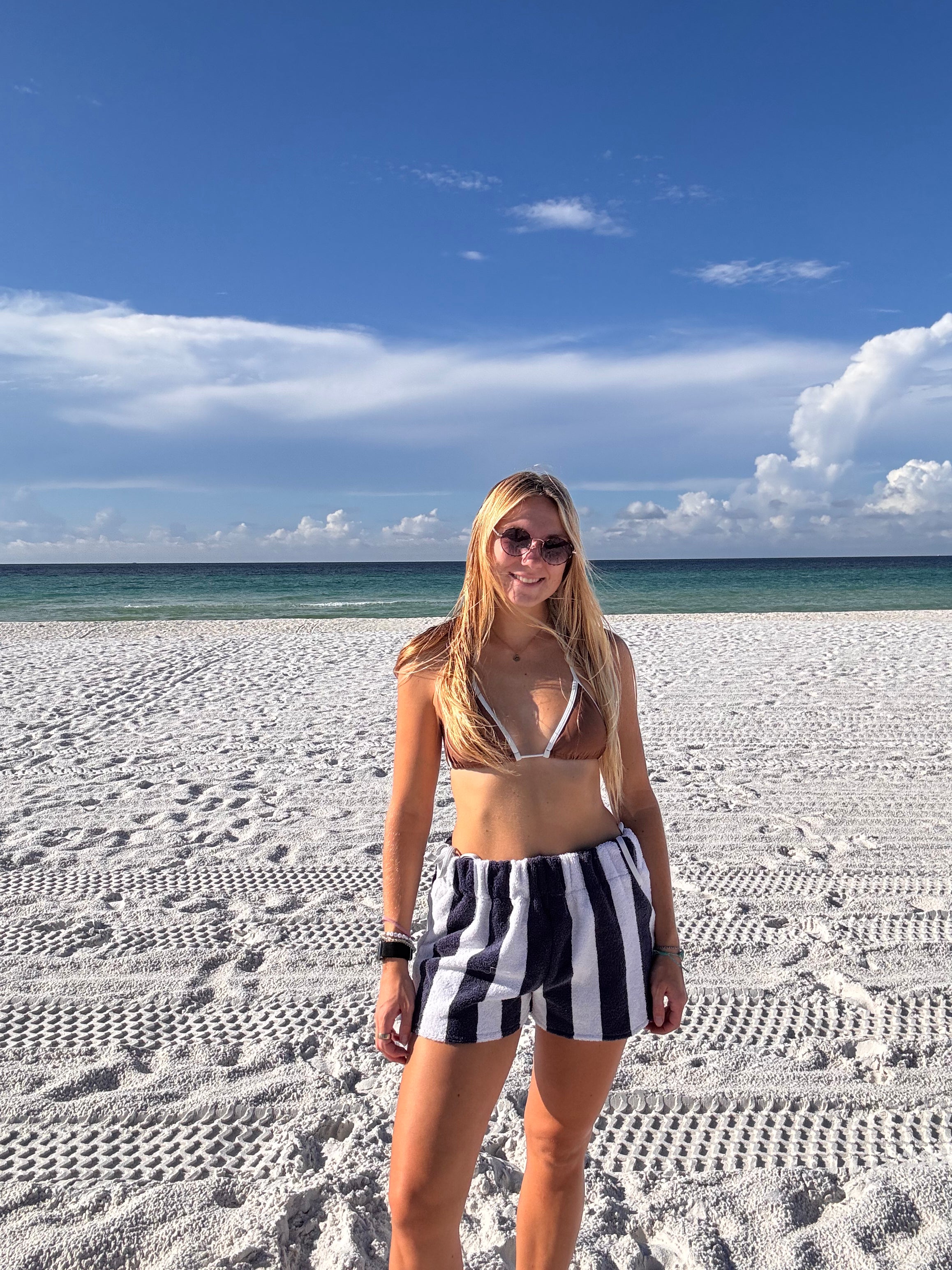 Navy and White Striped Shorts