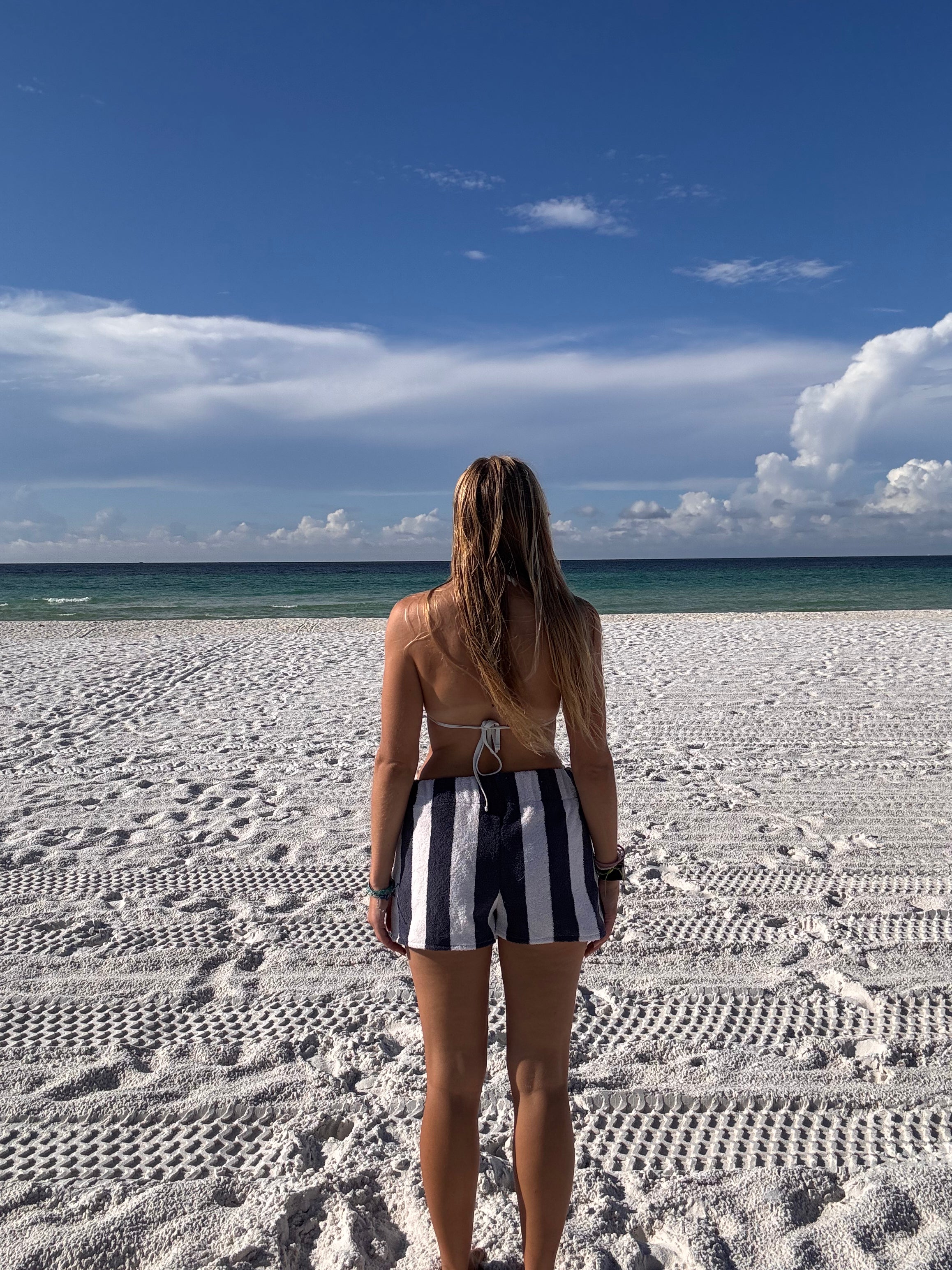 Navy and White Striped Shorts