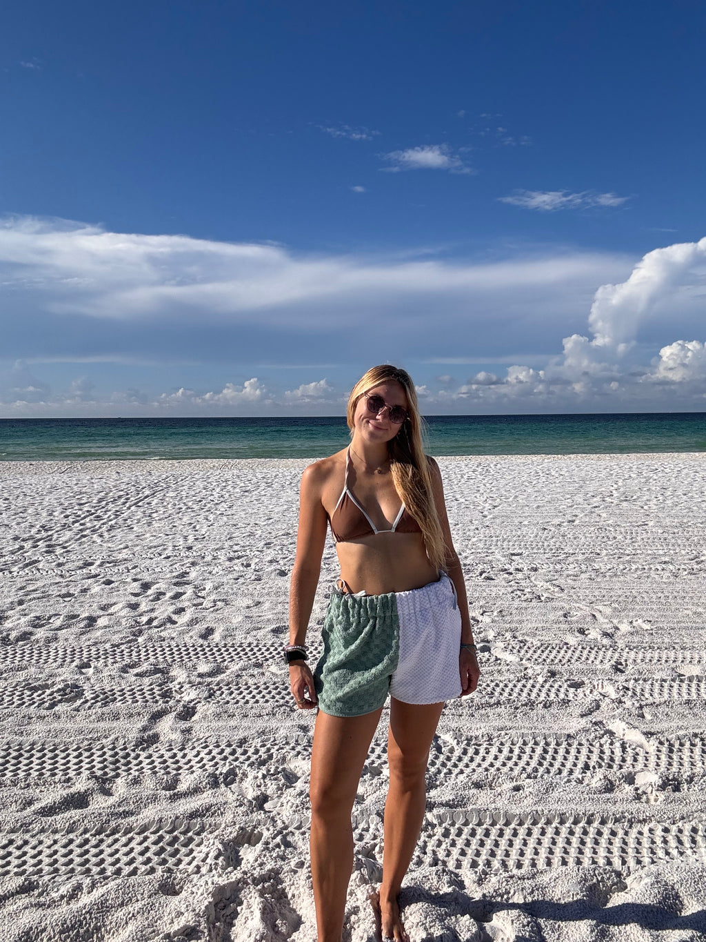 Green and White Towel Shorts