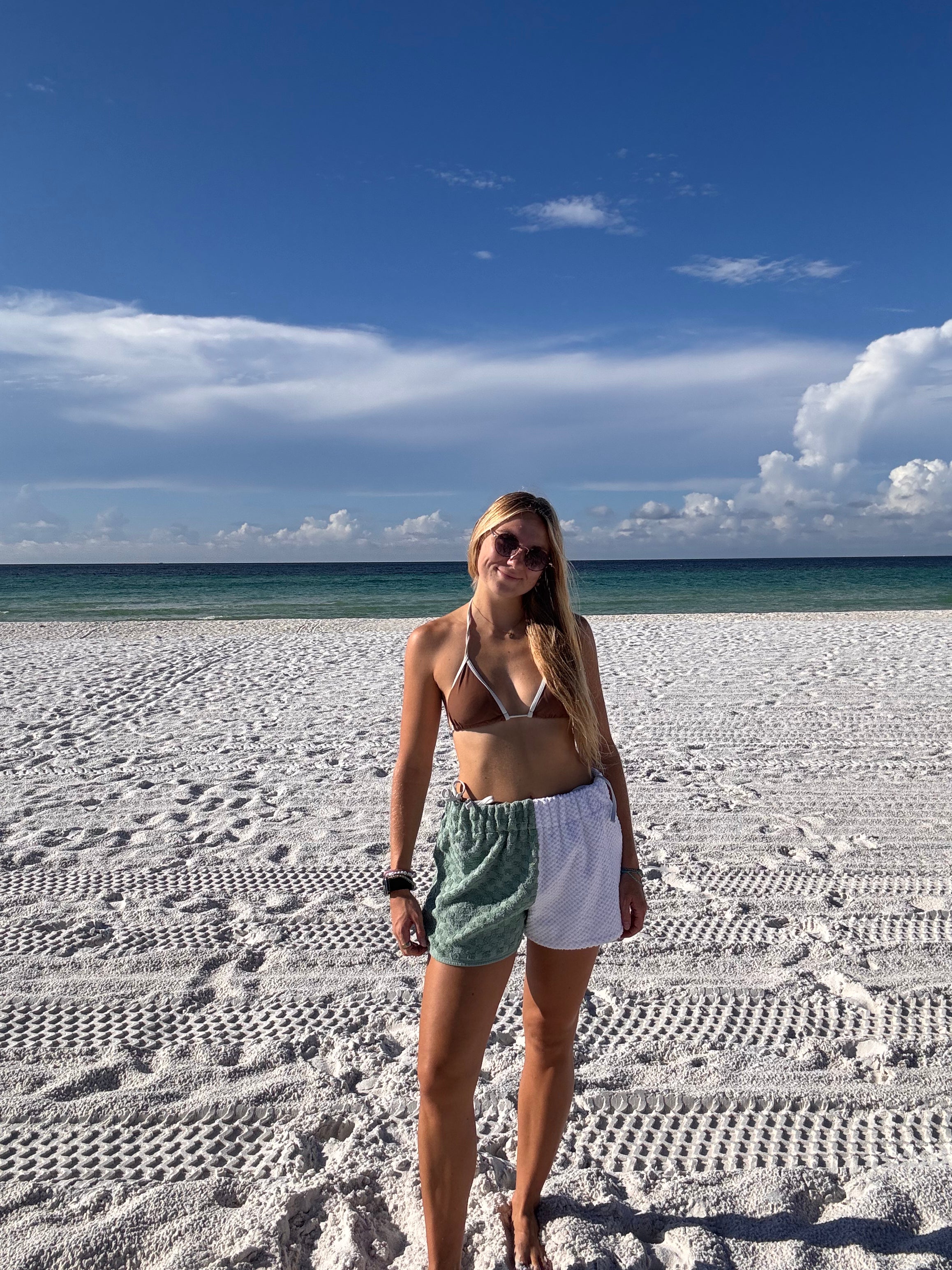 Green and White Towel Shorts