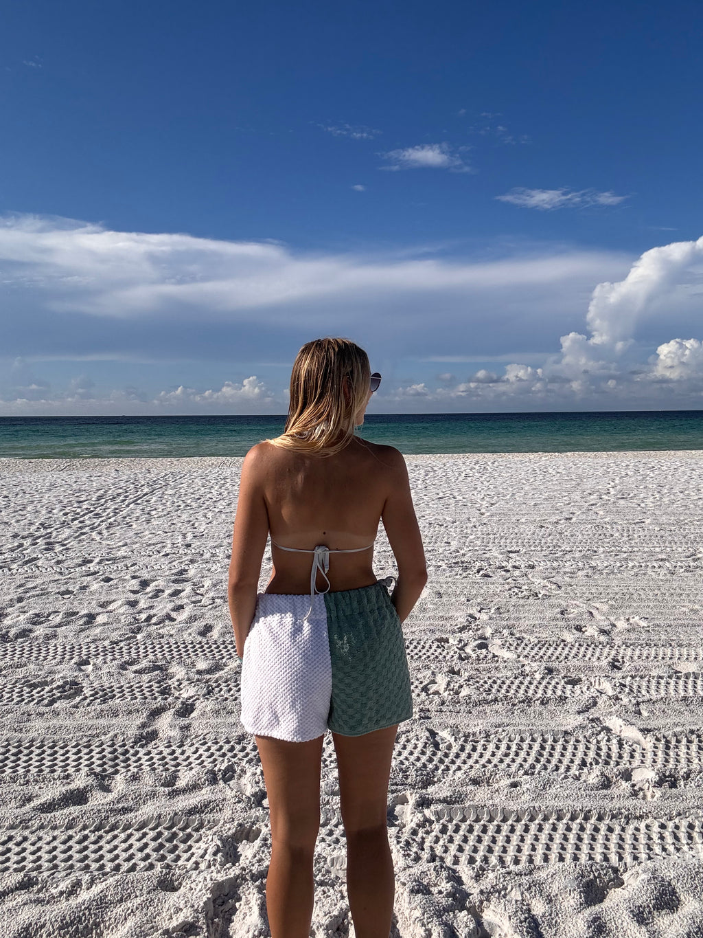 Green and White Towel Shorts