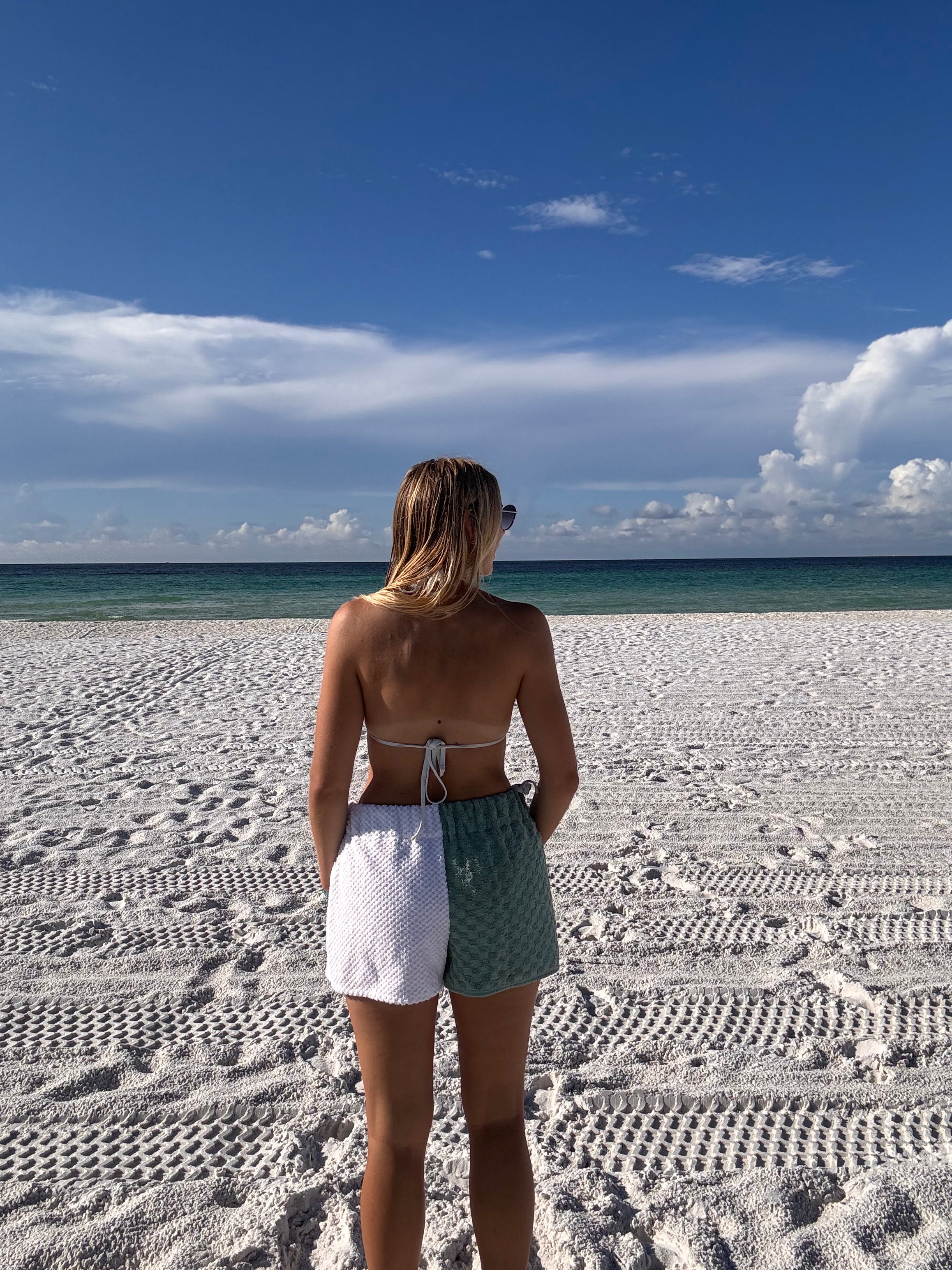 Green and White Towel Shorts