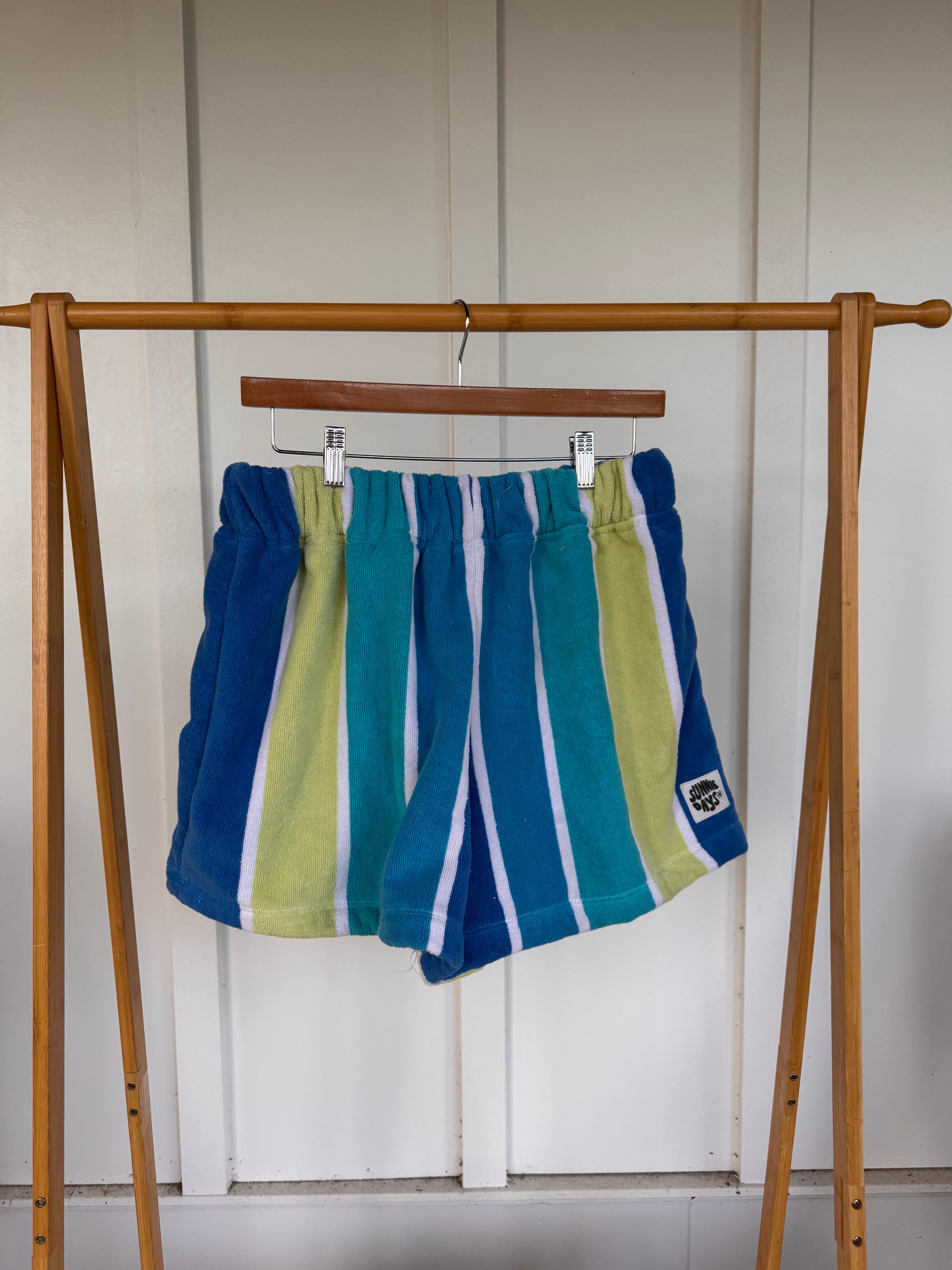 M - Striped Blue/Green Towel Shorts