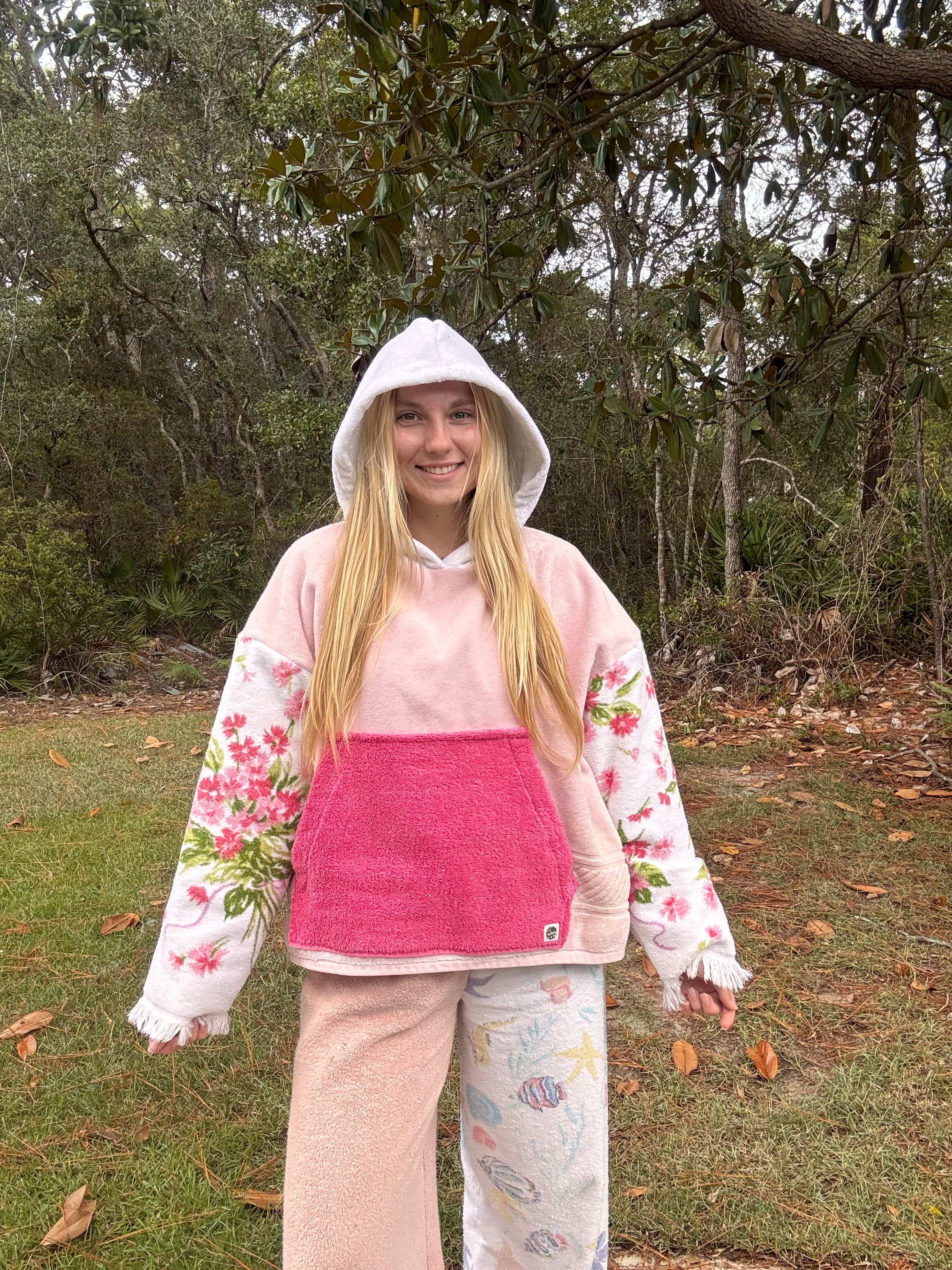 Vintage Pink Floral Towel Hoodie