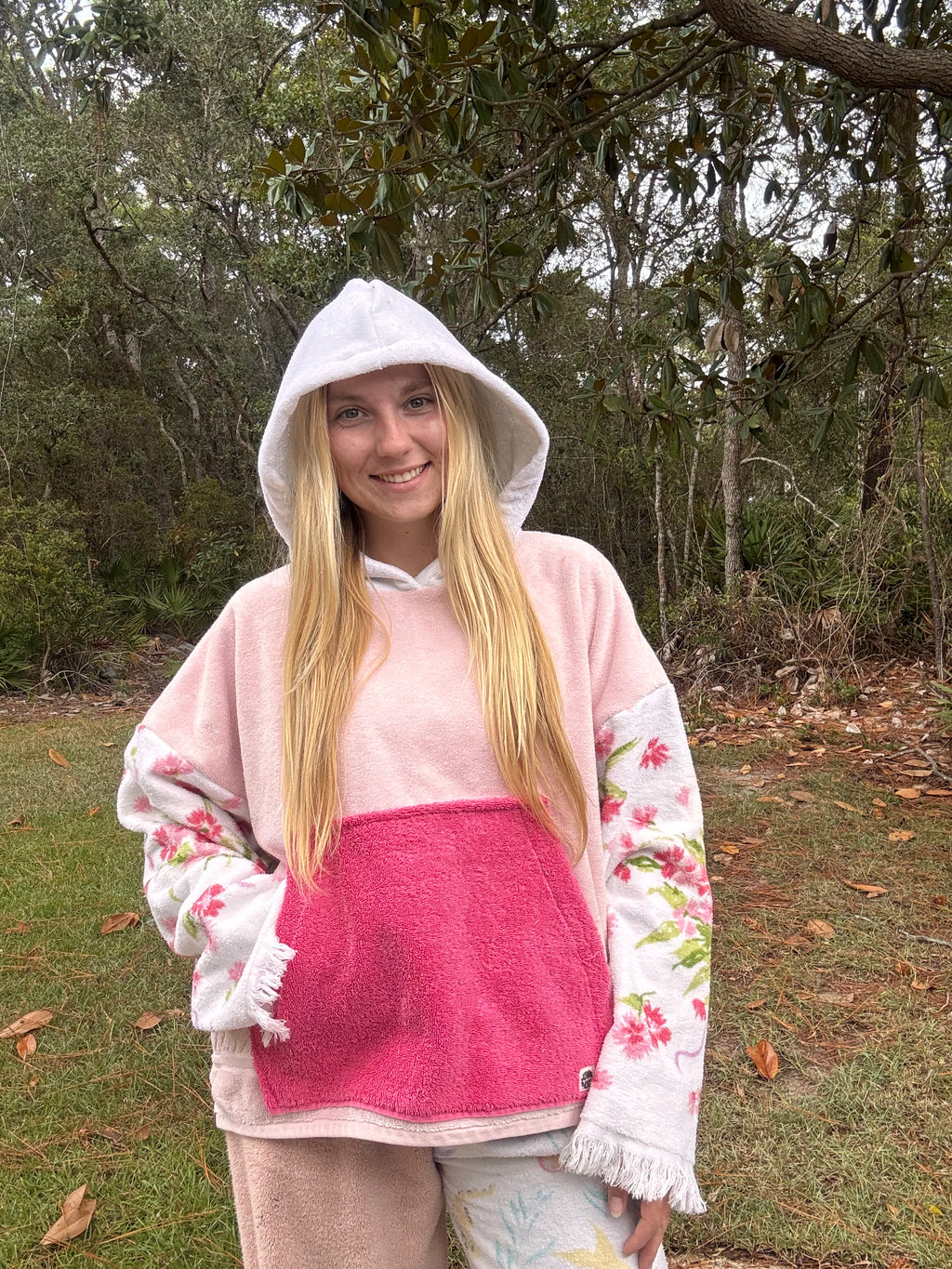 Vintage Pink Floral Towel Hoodie